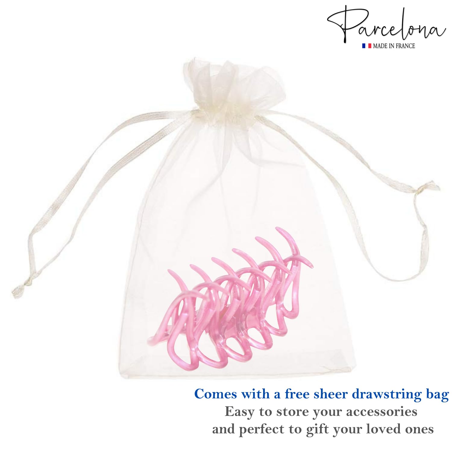 Parcelona French Dentelle Rose Pink Medium Cellulose Jaw Hair Claw for Women