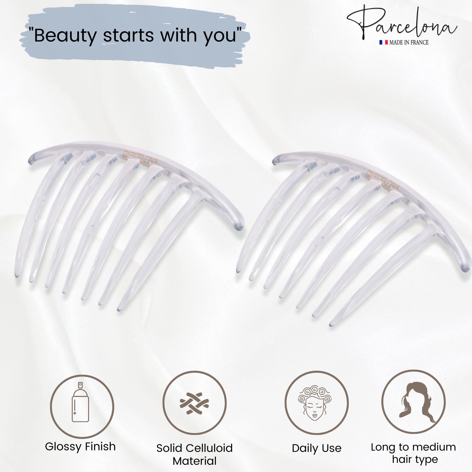 Parcelona French Twist 7 Teeth Large Cellulose Side Hair Combs for Women(2 Pcs)