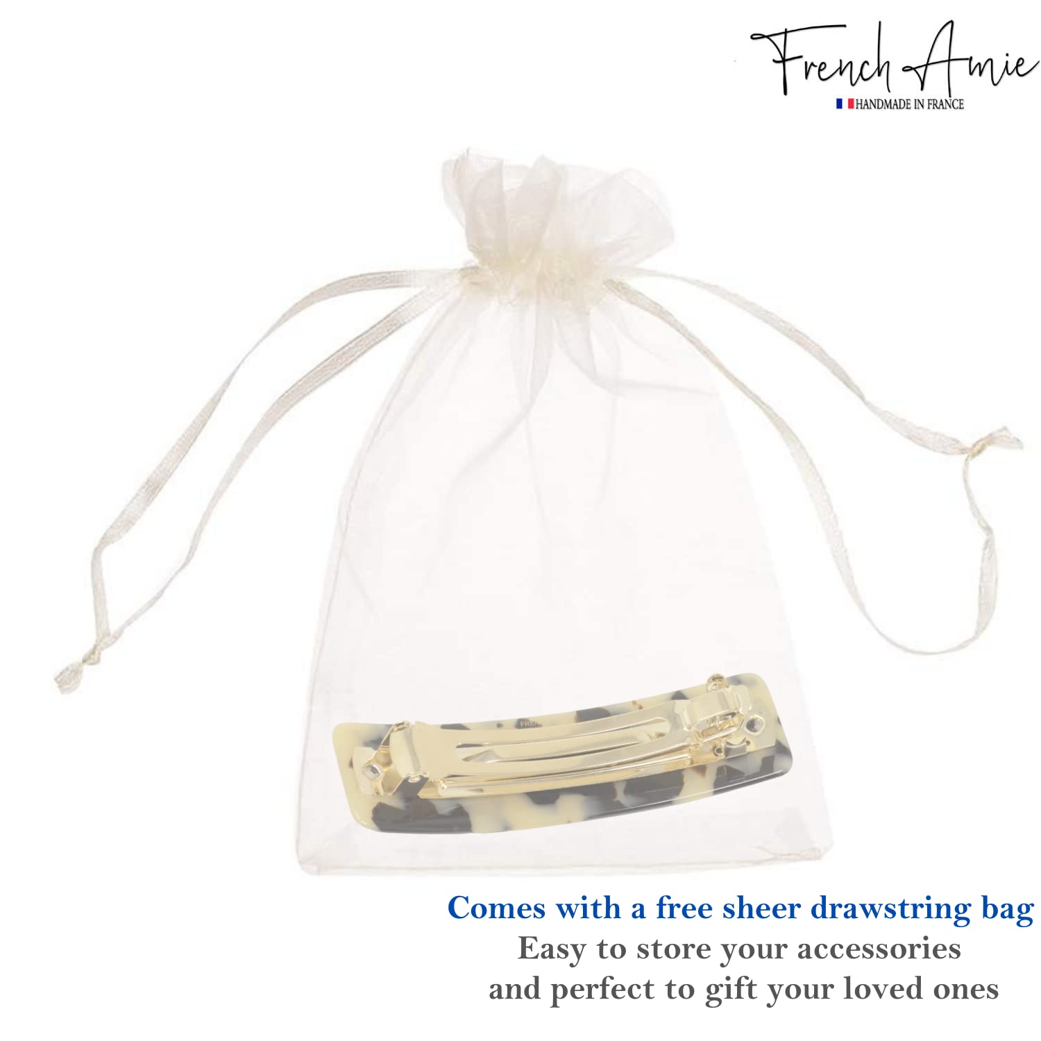 French Amie Rectangular White Tokyo Cellulose Handmade Automatic Hair Barrette