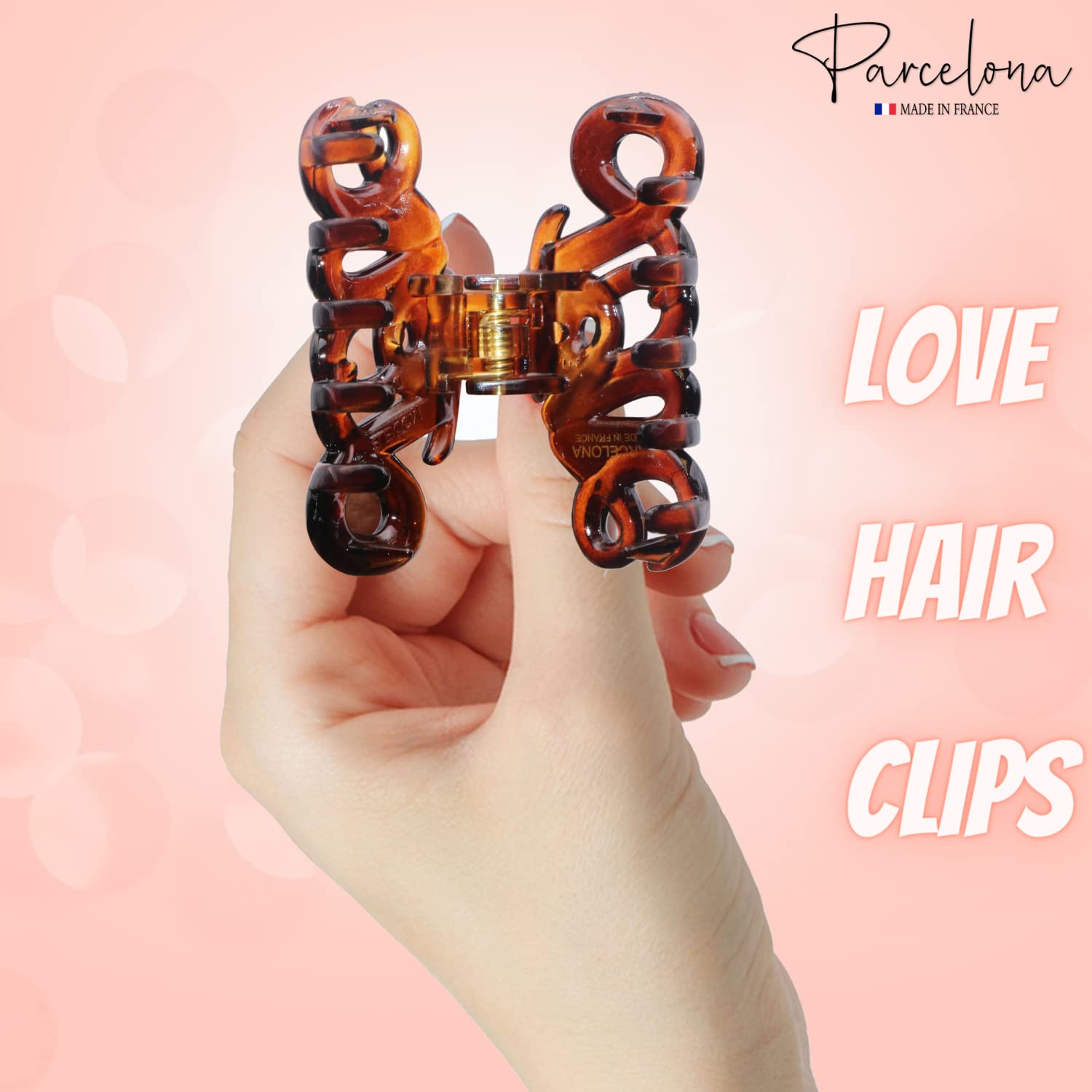 Parcelona French Love Small 2" Cellulose Acetate Hair Claws for Women and Girls