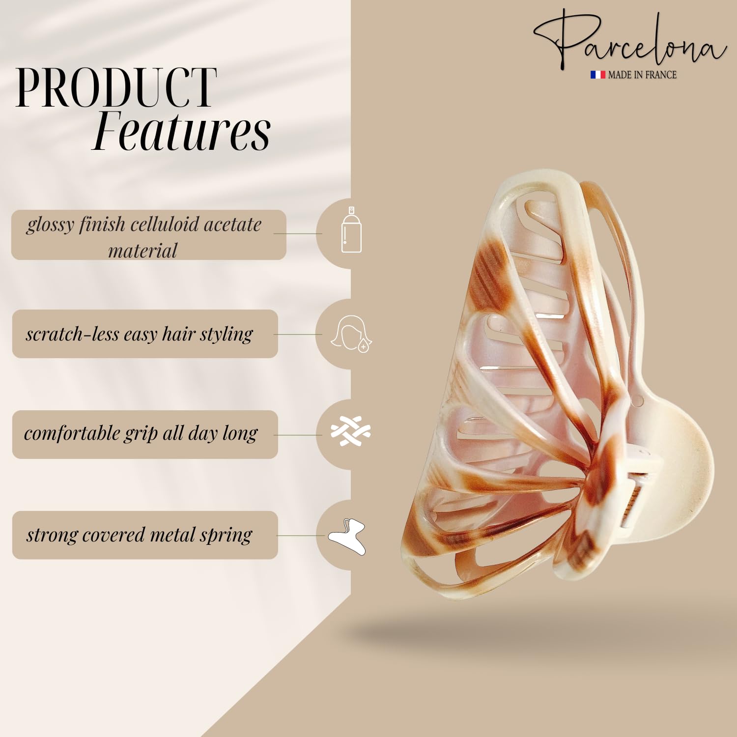 Parcelona French Rain Drop 4" Large Cellulose Jaw Hair Claw for Women