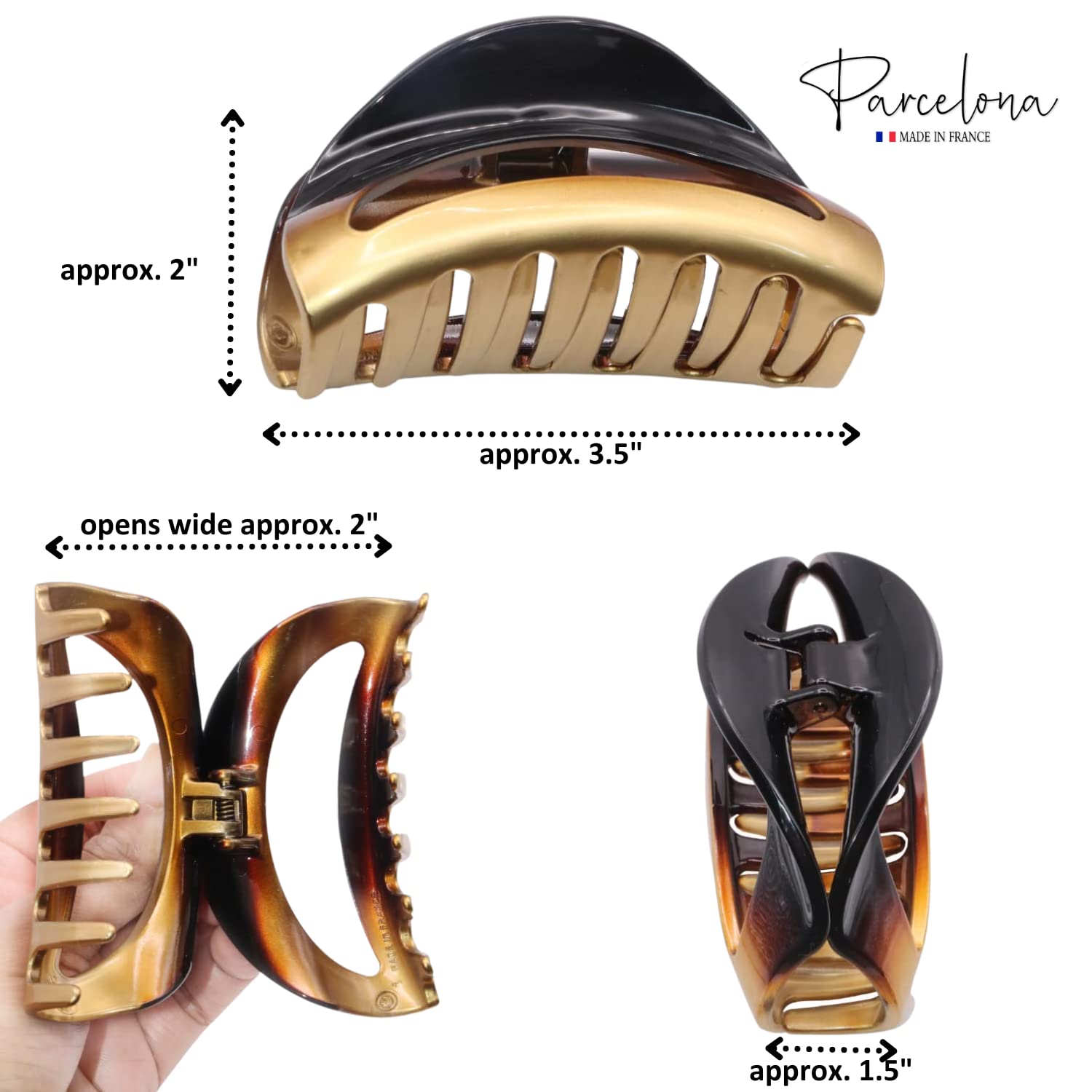 Parcelona French Vrille Medium 3.5" Cellulose No Slip Volume Jaw Hair Claw Clips