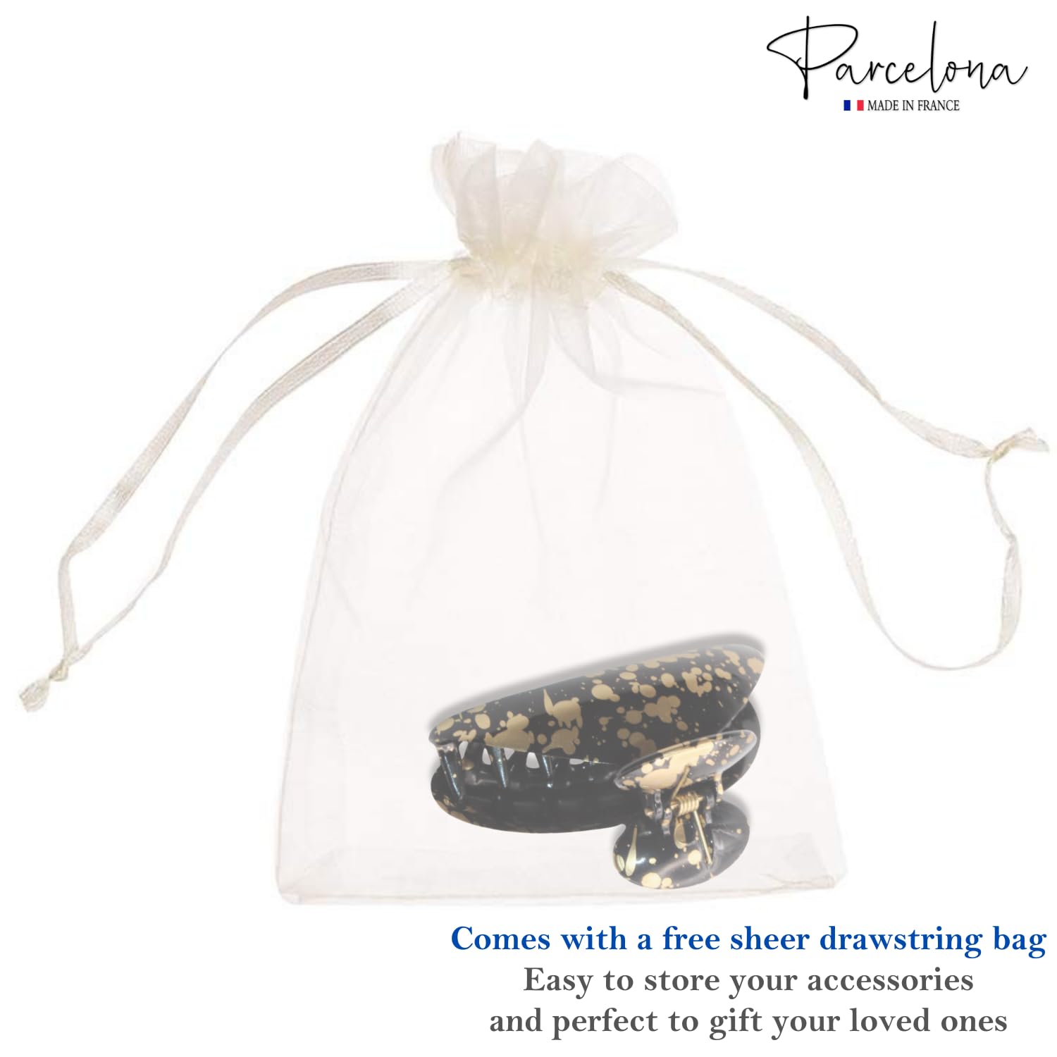 Parcelona French Couture Medium Black N Golden Cellulose Jaw Hair Claw for Women