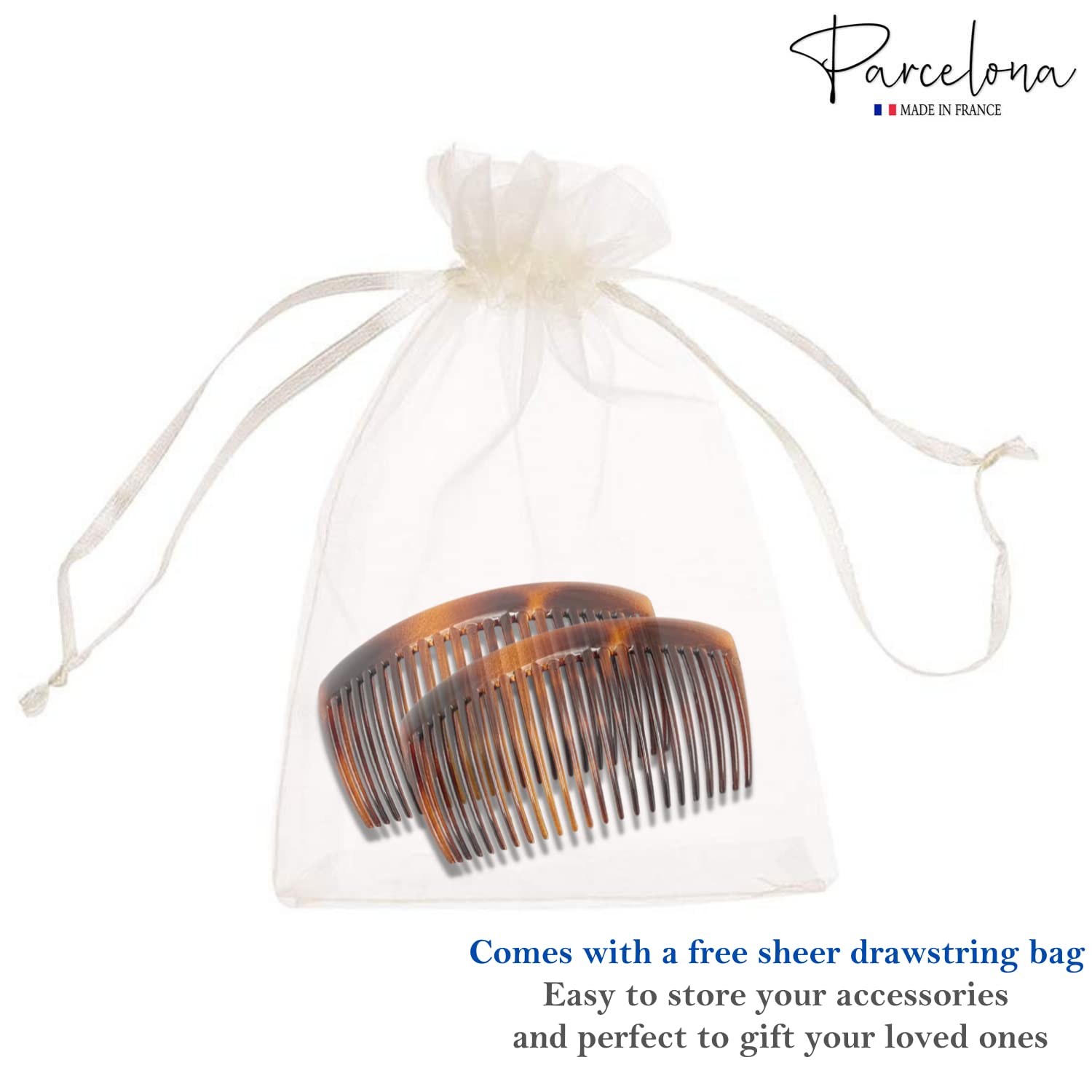 Parcelona French Glossy Large Cellulose Updo 23 Teeth Hair Side Combs(2 Pcs)