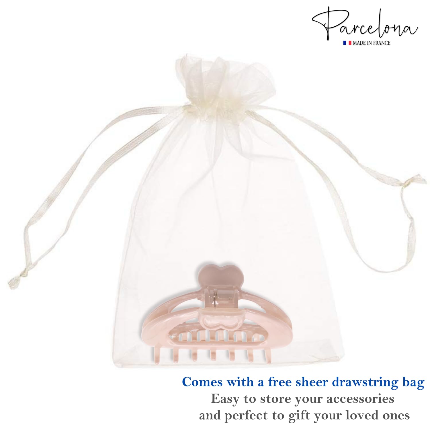 Parcelona French Heart-Shaped Medium Cellulose Hair Claw for Women and Girls