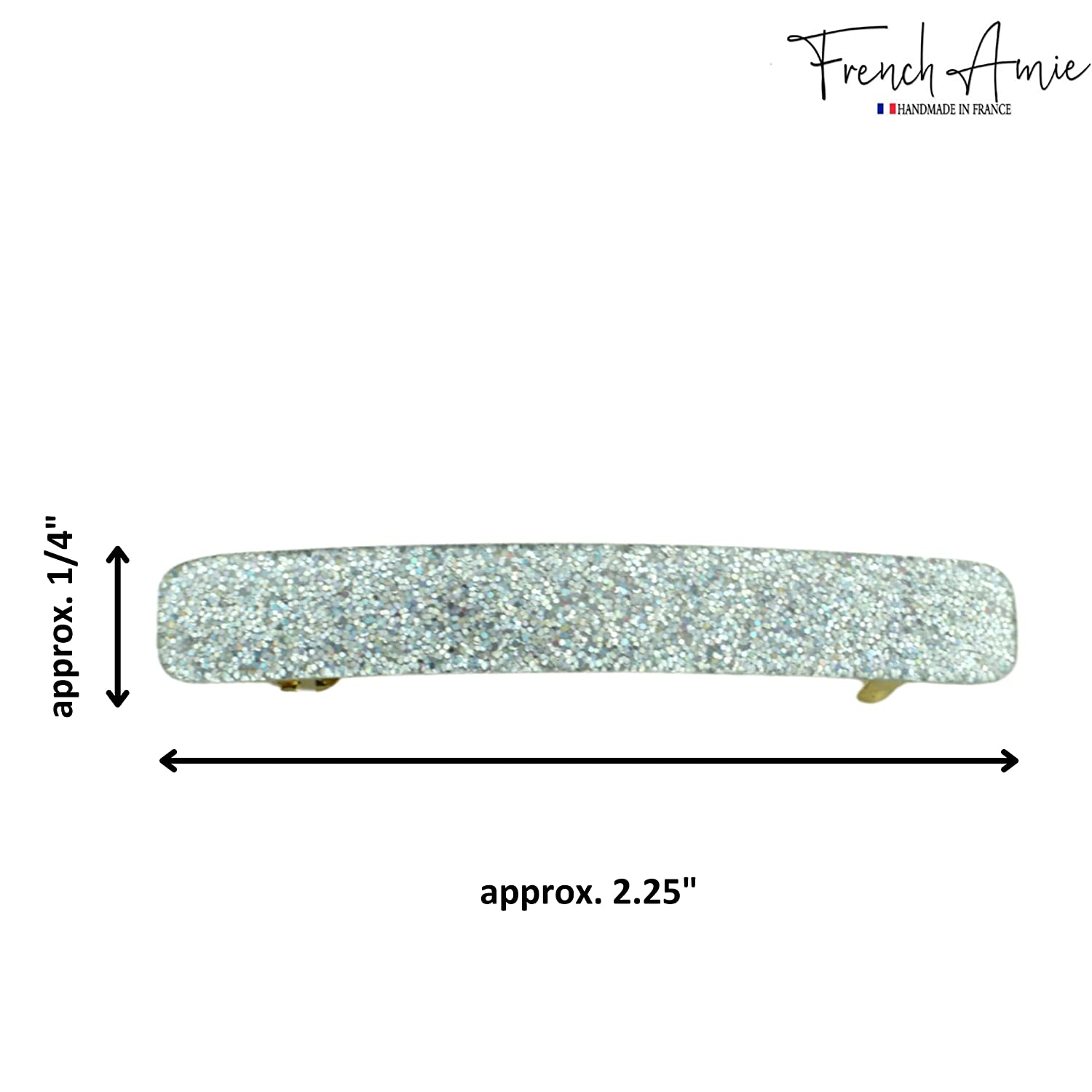 French Amie Small 2 1/4" Glitter Cellulose Acetate Automatic Hair Clip Barrette