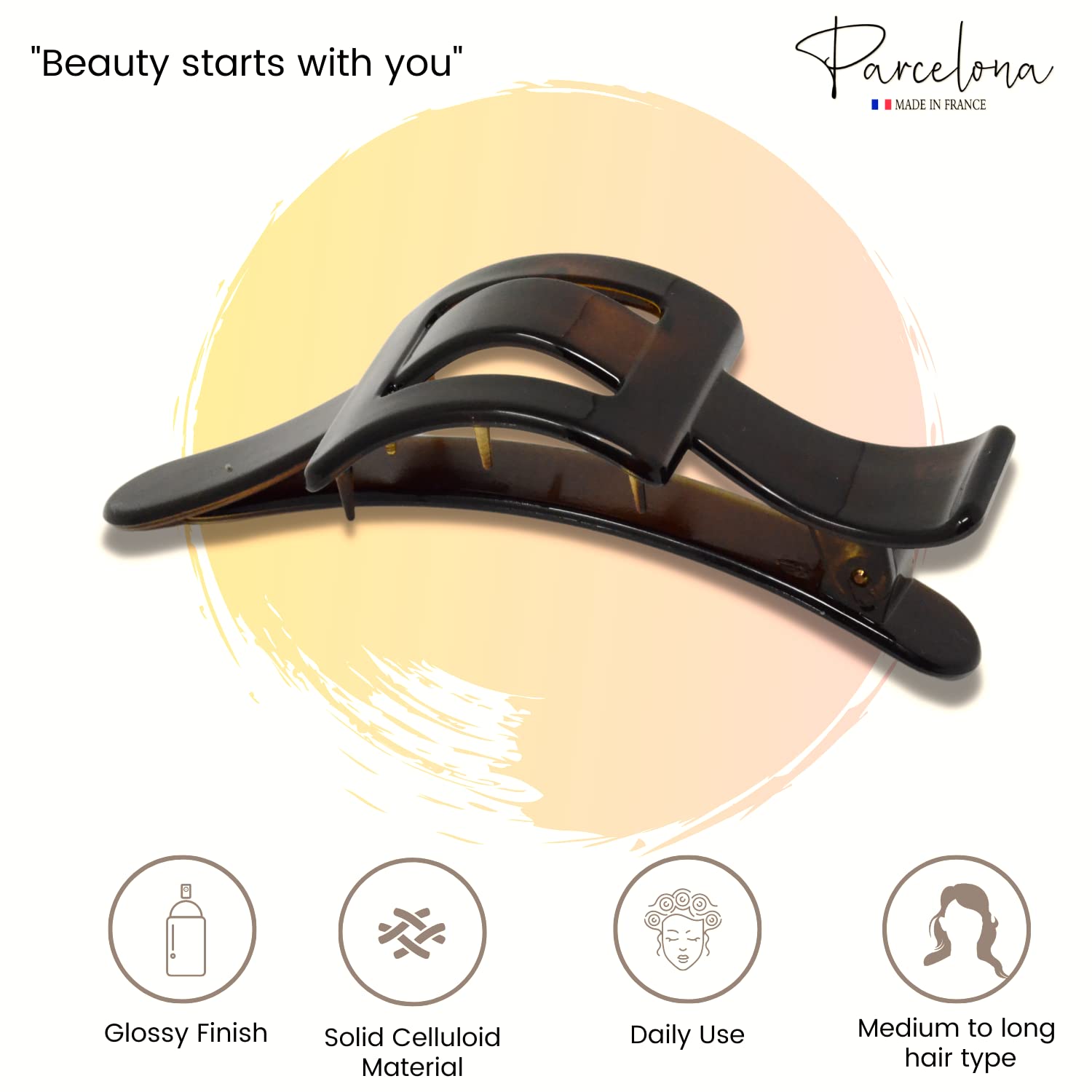 Parcelona French Large Spacer Shell Hair Clip Side Slider Jaw Claw Clip