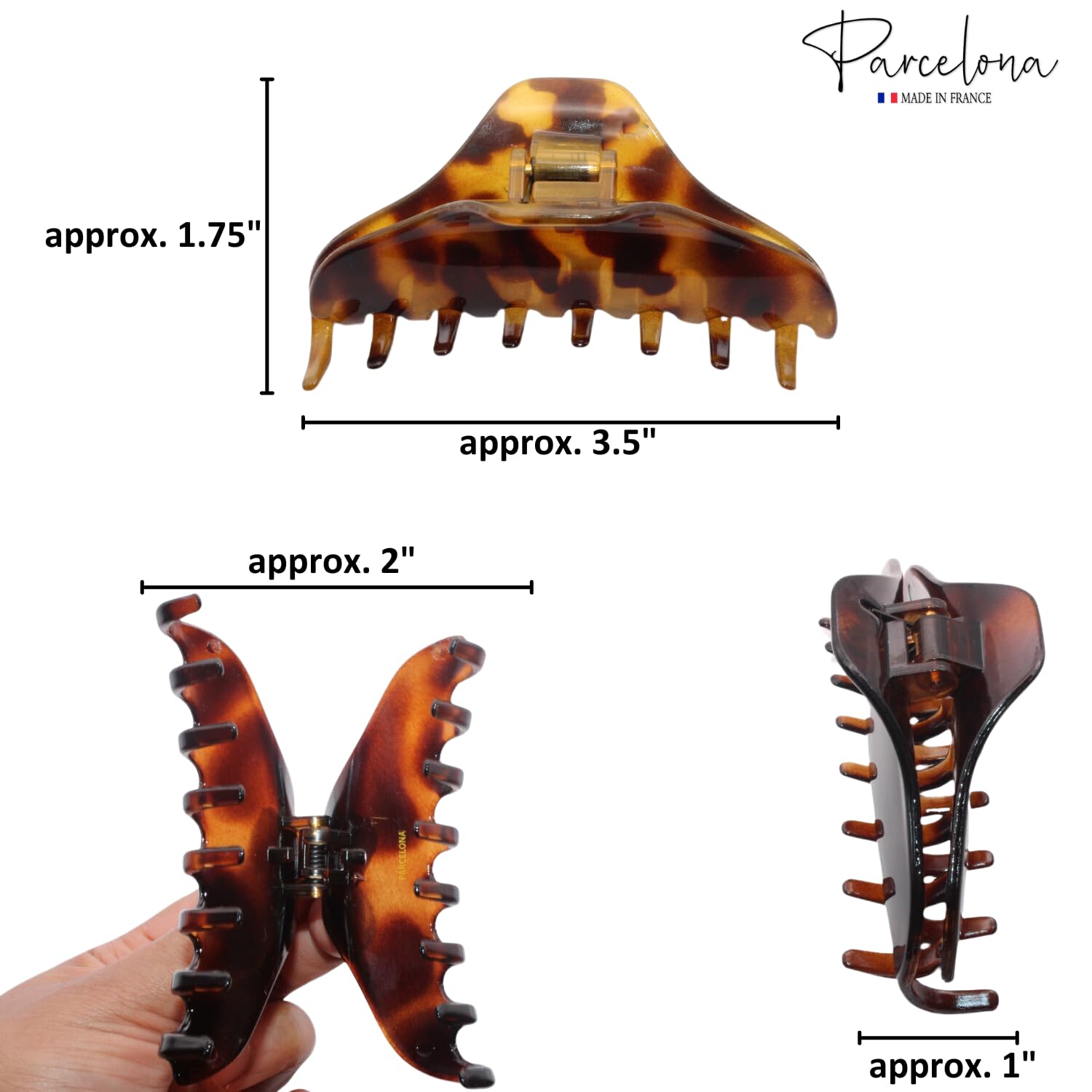 Parcelona French Boss Thin and Narrow Cellulose Hair Claws for Women (2 Pcs)