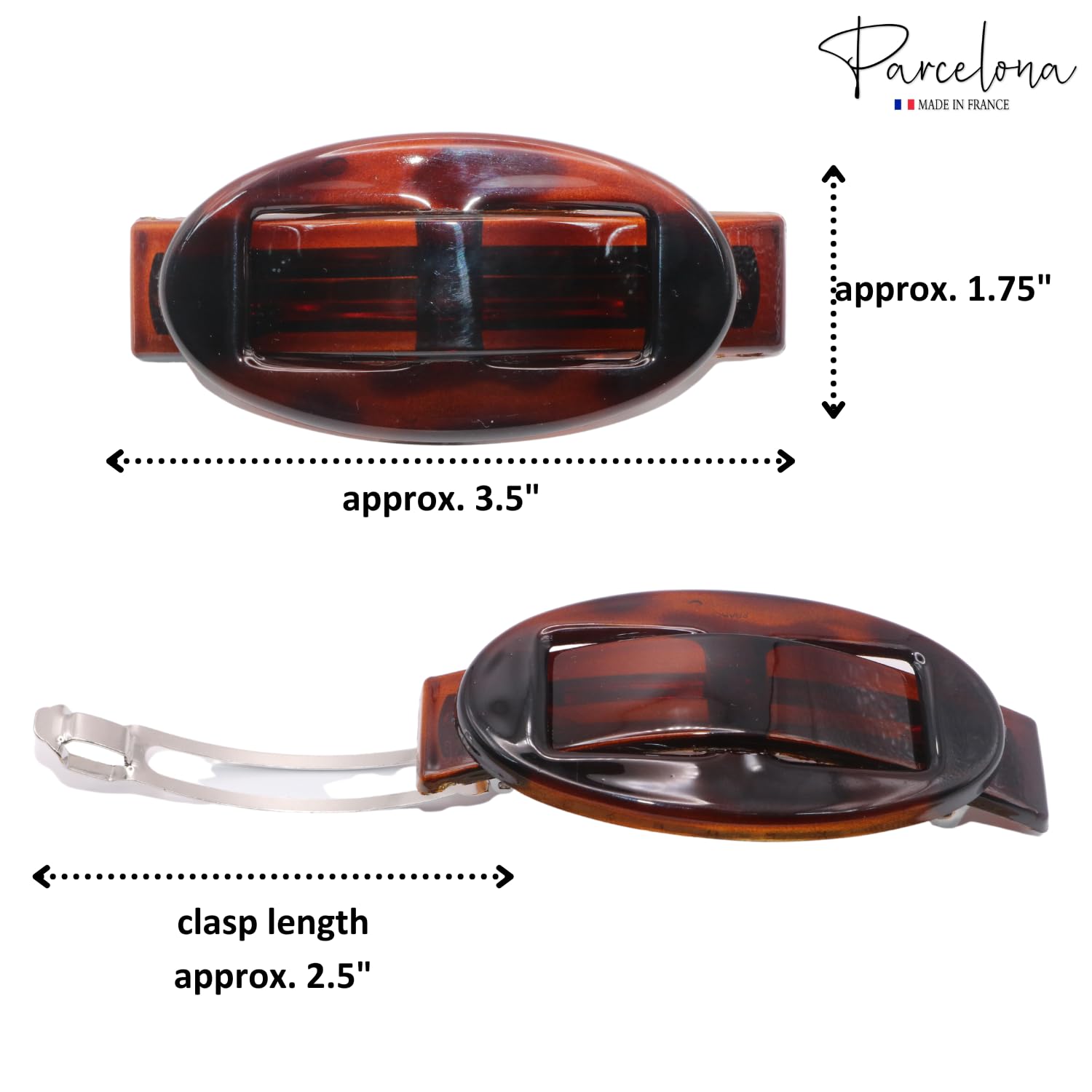 Parcelona French Oval Buckle Shell 3 1/2" Cellulose Hair Barrette Clip for Women