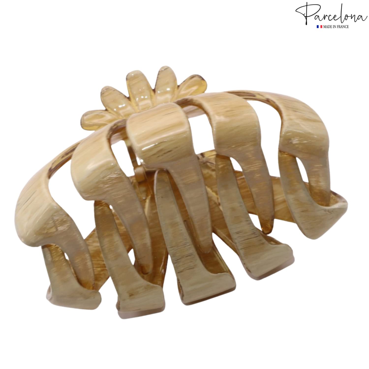 Parcelona French Fleur Medium 3.25" Wide Teeth Cellulose Hair Claw for Women