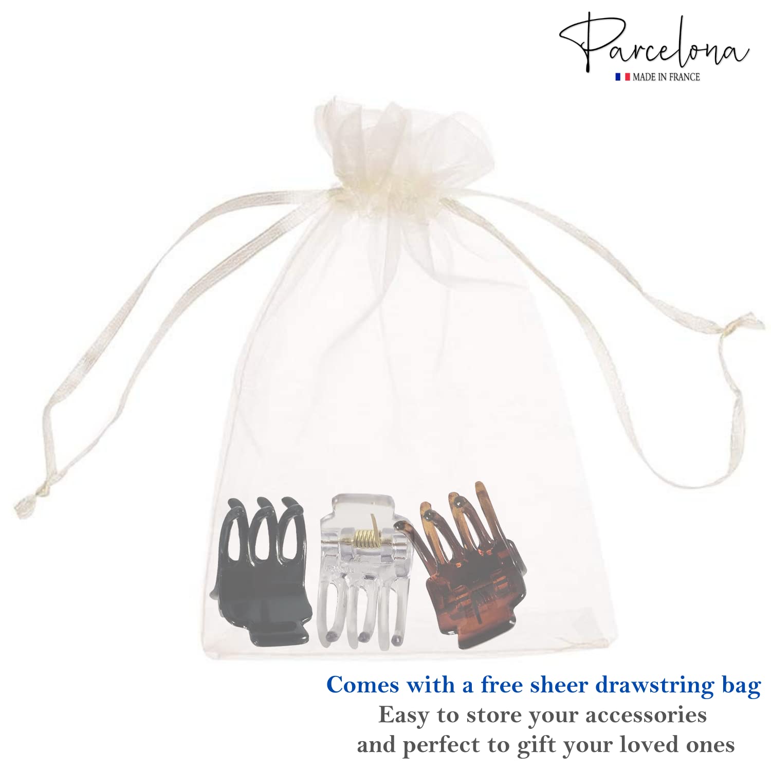 Parcelona French Pinch Mini Shell Black Clear Cellulose Jaw Hair Claw Clips