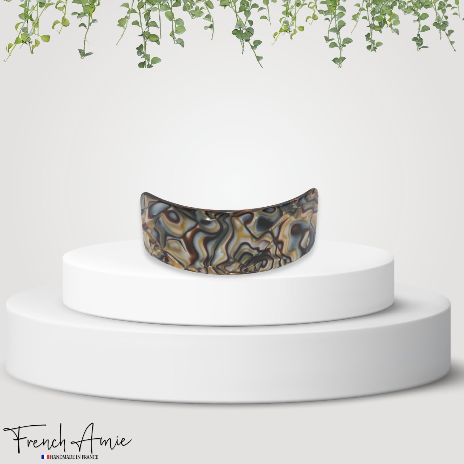 French Amie Broad Curved Oblong Large Celluloid Acetate Hair Barrette for Women
