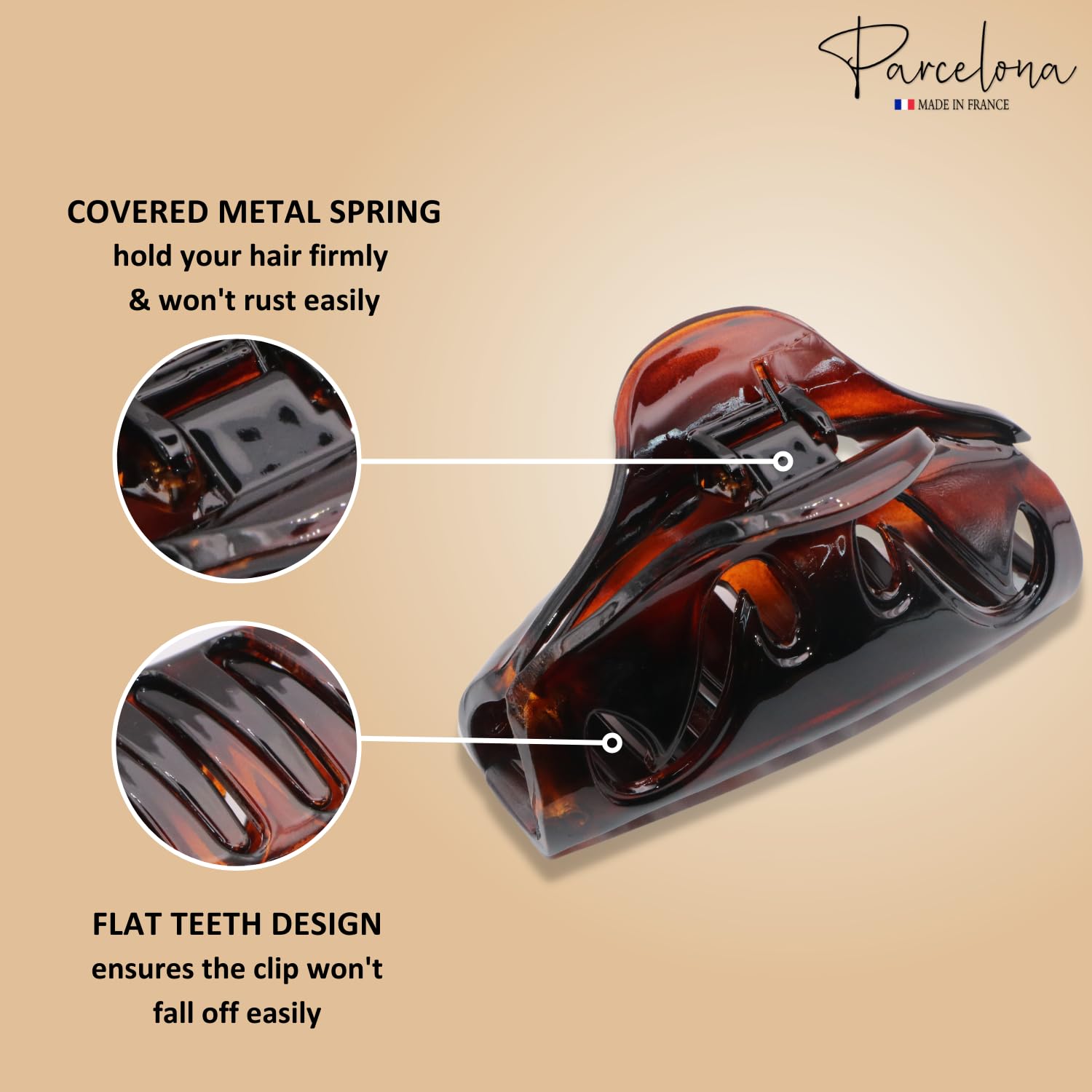 Parcelona French Junco Medium Tortoise Shell Cellulose Jaw Hair Claw for Women