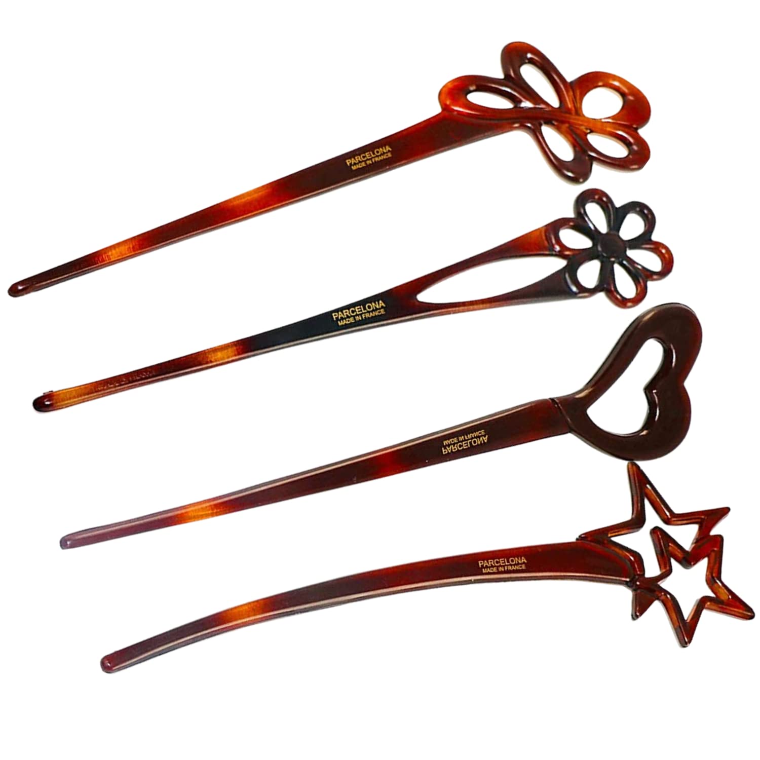 Parcelona French Lavish Large Shell Cellulose Hair Bun Sticks for Women(4 Pcs)