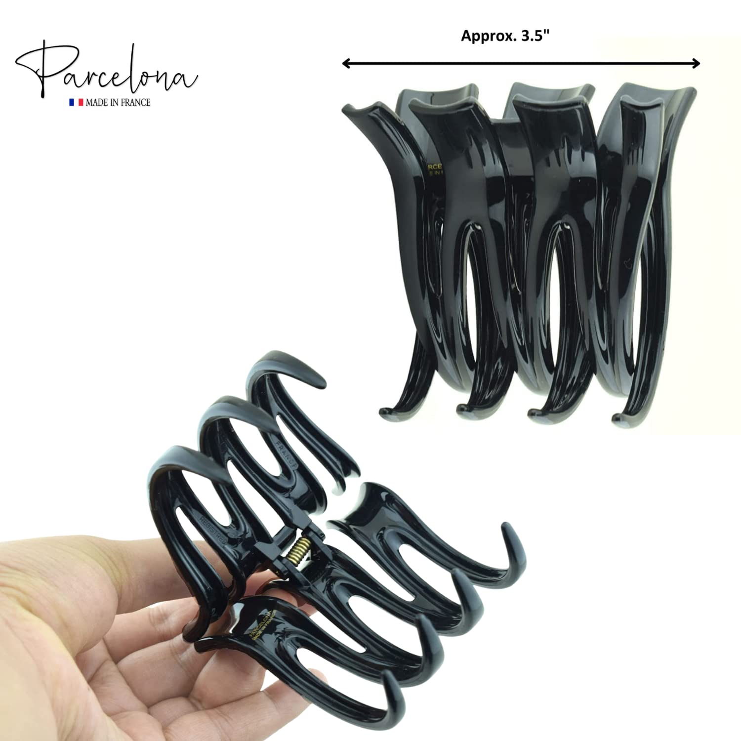 Parcelona French Large and Wide 3 1/2" Cellulose No Slip Grip Hair Claw Clip