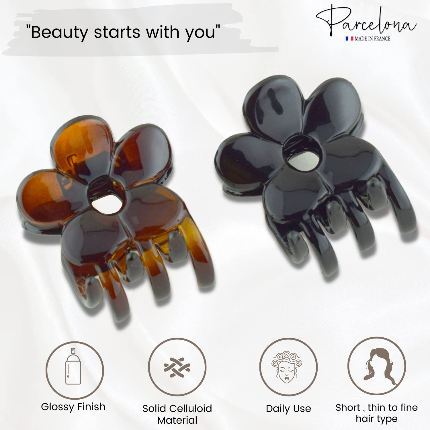 Parcelona French Belle Fleur Small 1 1/2" Cellulose Jaw Hair Claw for Women
