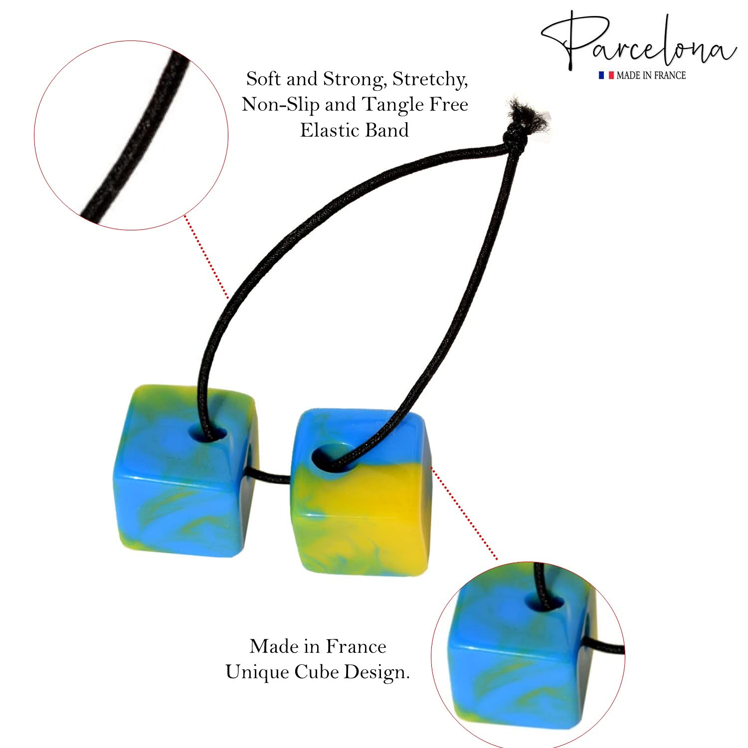 Parcelona French Twin Cube Small Cellulose Acetate Elastic Hair Ties (2 Pcs)