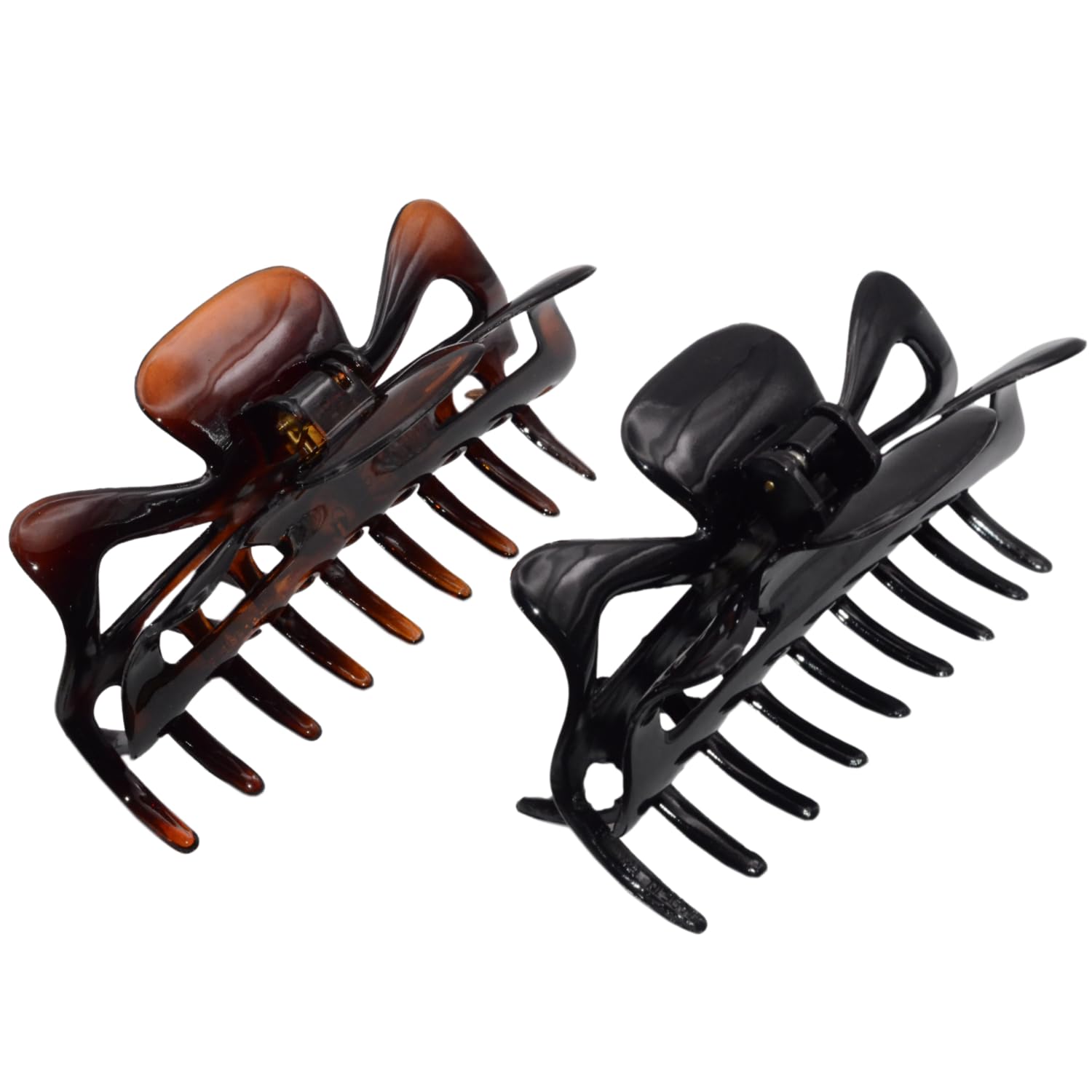 Parcelona French Classic Shell and Black Large Cellulose Jaw Hair Claw(2 Pcs)