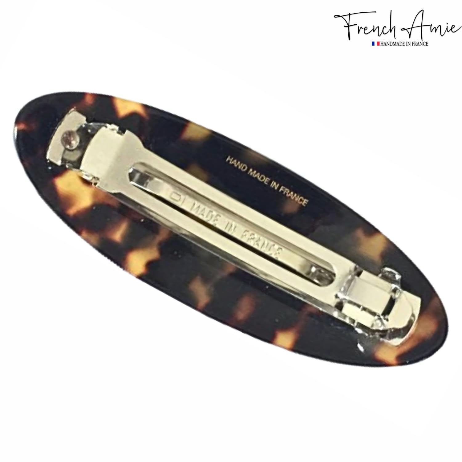 French Amie Fine Oval Medium Cellulose Handmade Automatic Hair Clip Barrette