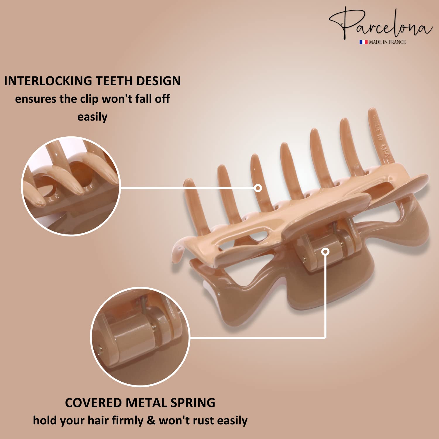 Parcelona French Classic 3" Medium Cellulose Covered Spring Hair Claw Clip