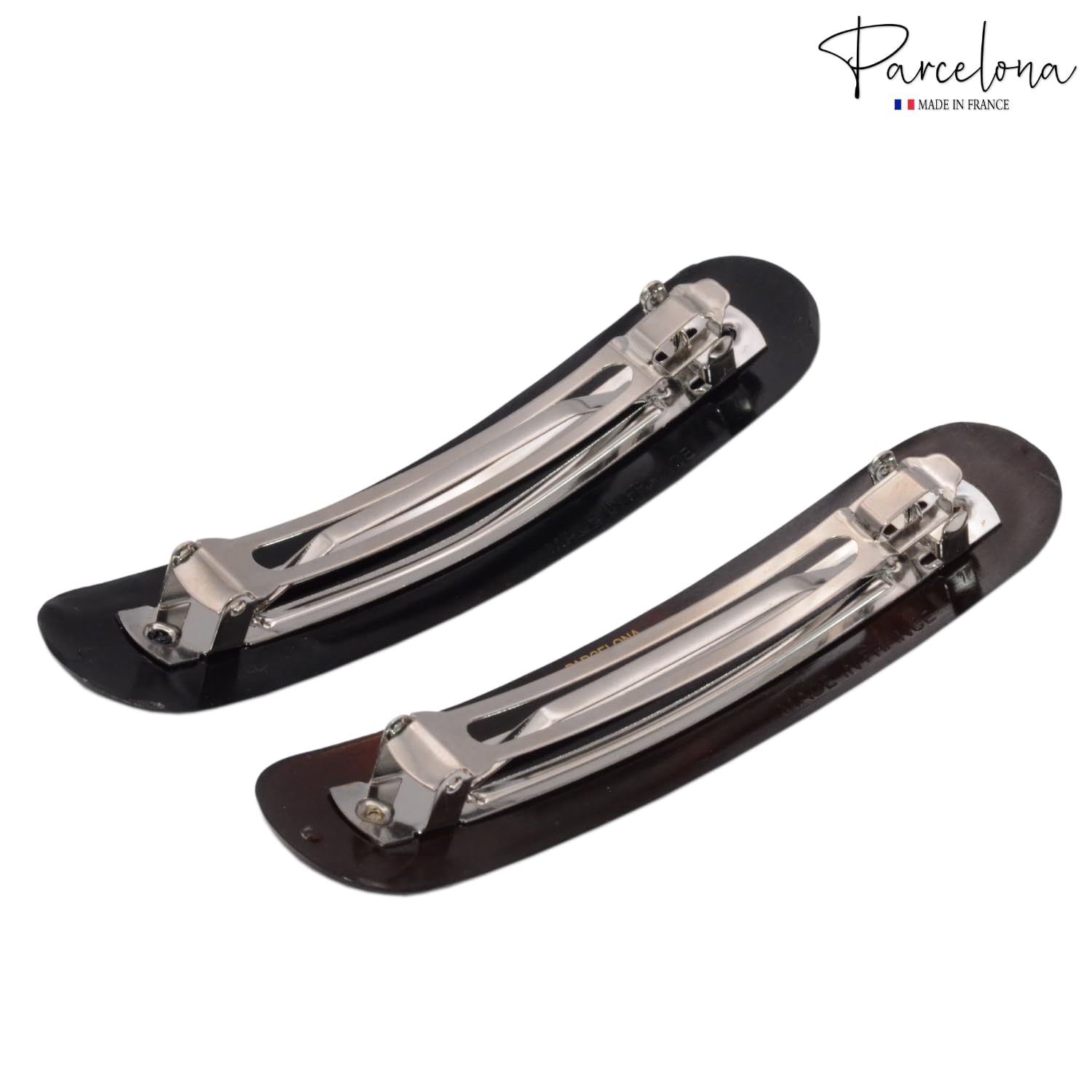 Parcelona French Elegant Duo 4" Shell and Black Cellulose 2 Pcs Hair Barrettes