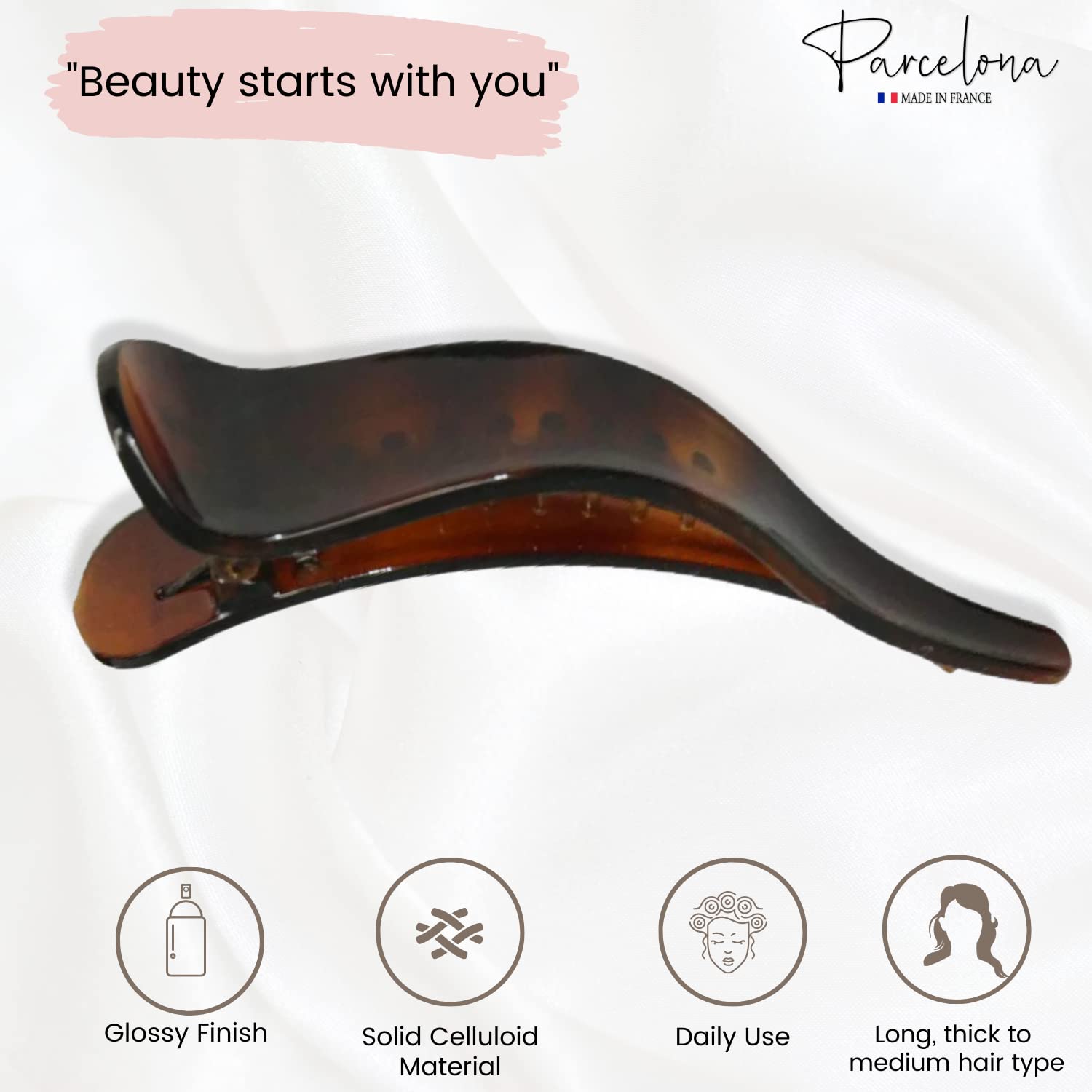 Parcelona French Brill Beak Large Celluloid Slide in Claw Clip Clamp for Women