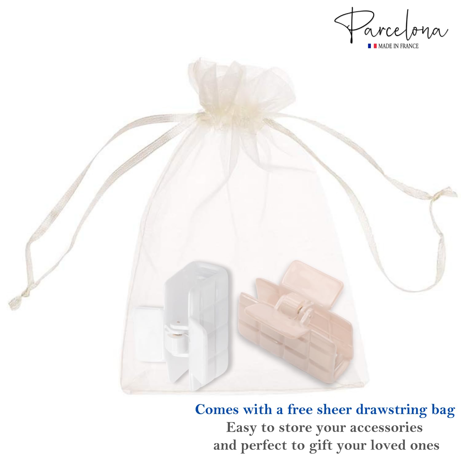 Parcelona French Checkered Small Cellulose Jaw Hair Claw Clamps for Women(2 Pcs)