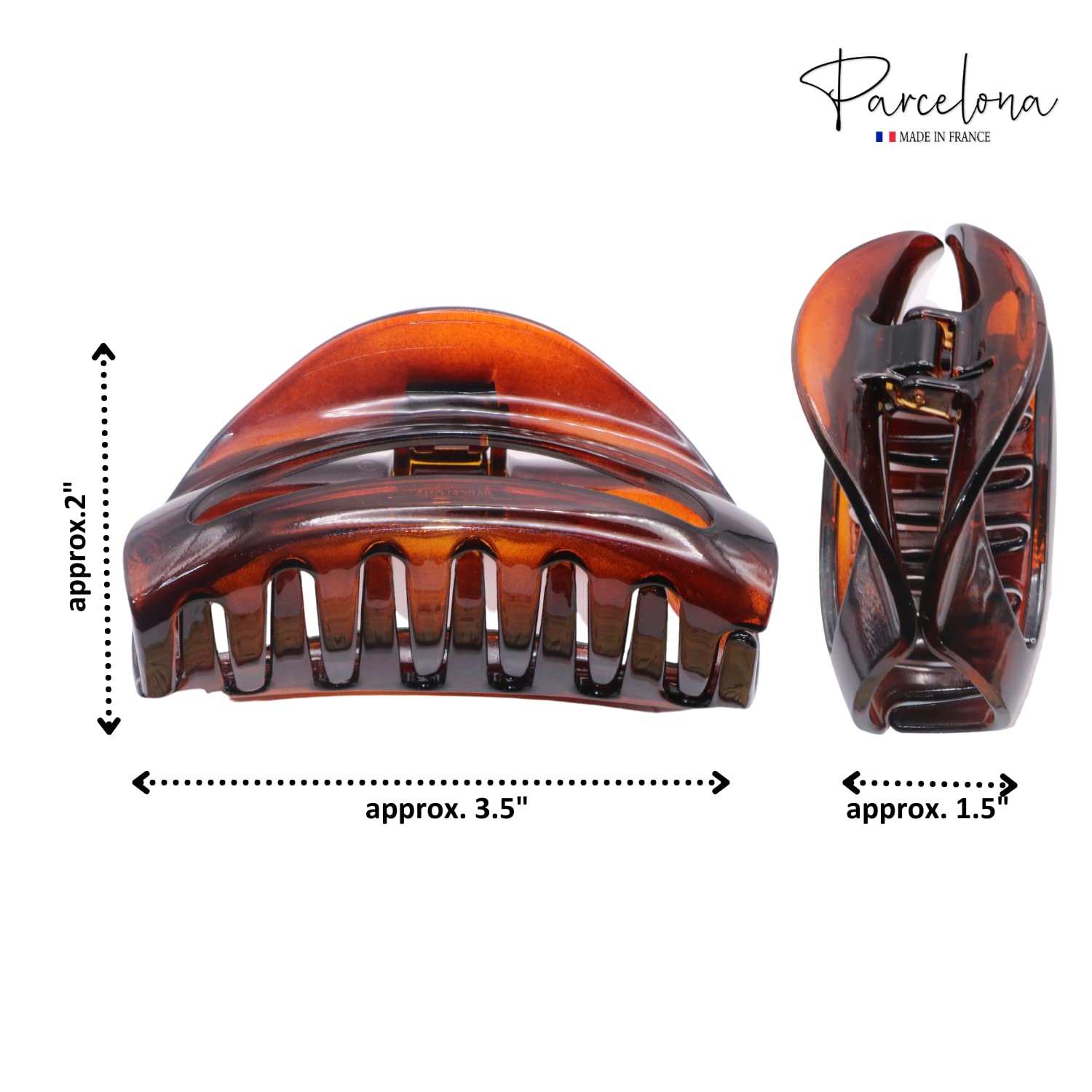 Parcelona French Vrille Medium 3.5" Cellulose No Slip Volume Jaw Hair Claw Clips