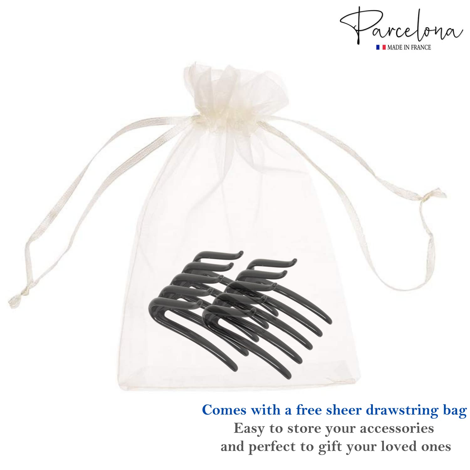 Parcelona French Crab Interlocking Medium Cellulose Hair Side Comb for Women