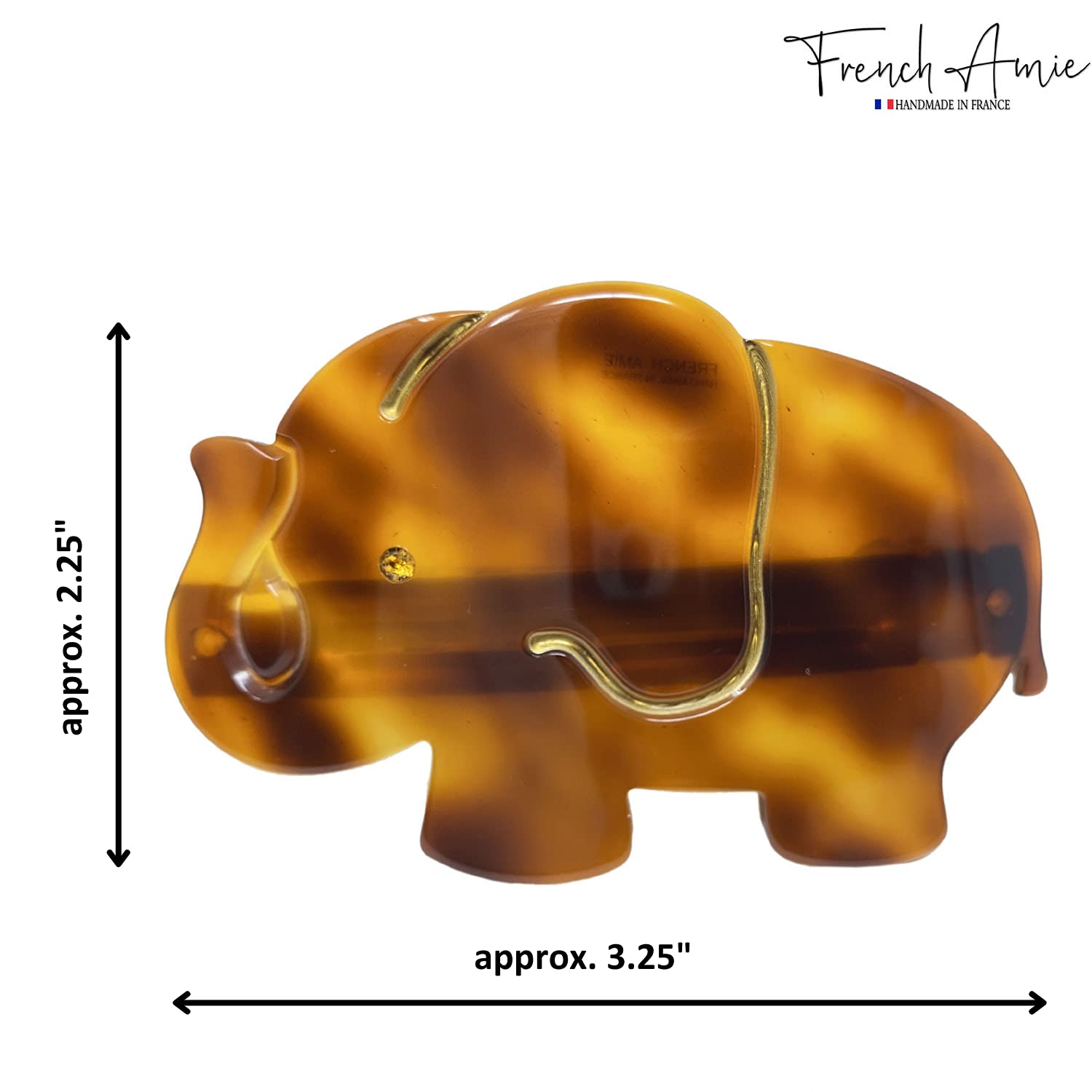 French Amie Elephant Crystal Shell Cellulose Handmade Hair Barrette for Women
