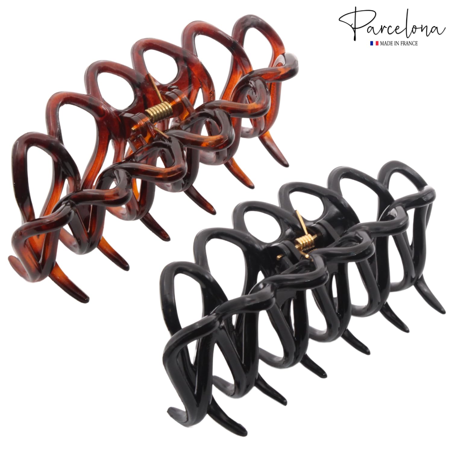Parcelona French Dentelle Black & Shell Medium Jaw Claw Hair Clip 2 Pcs