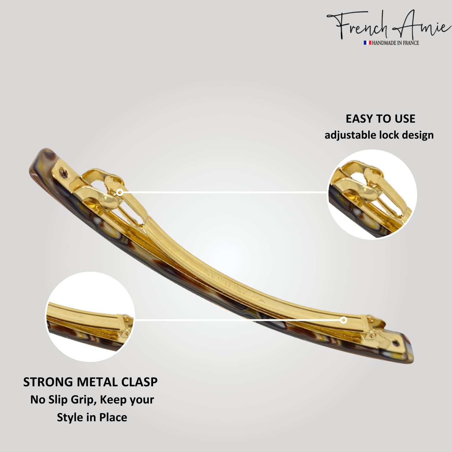 French Amie Long & Skinny Bar Large 4 1/4" Cellulose Acetate Hair Barrette Clip