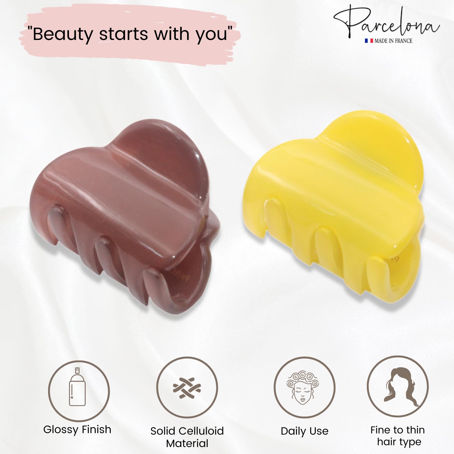 Parcelona French Chic Duo Small 1 1/4" Cellulose Hair Claw for Women and Girls