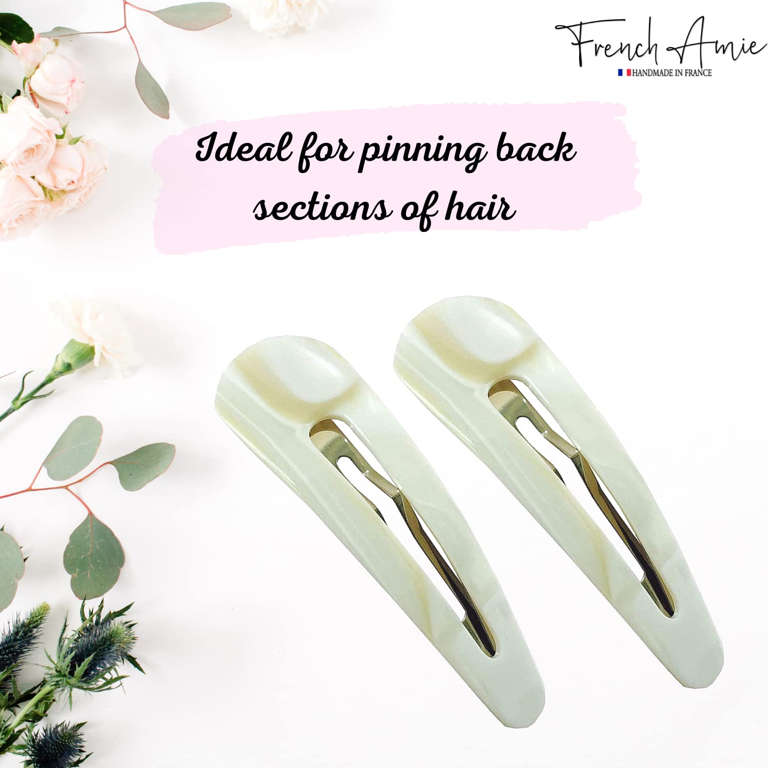 French Amie Clic Clac Large Handmade Cellulose Snap Hair Pins for Women(2 Pcs)