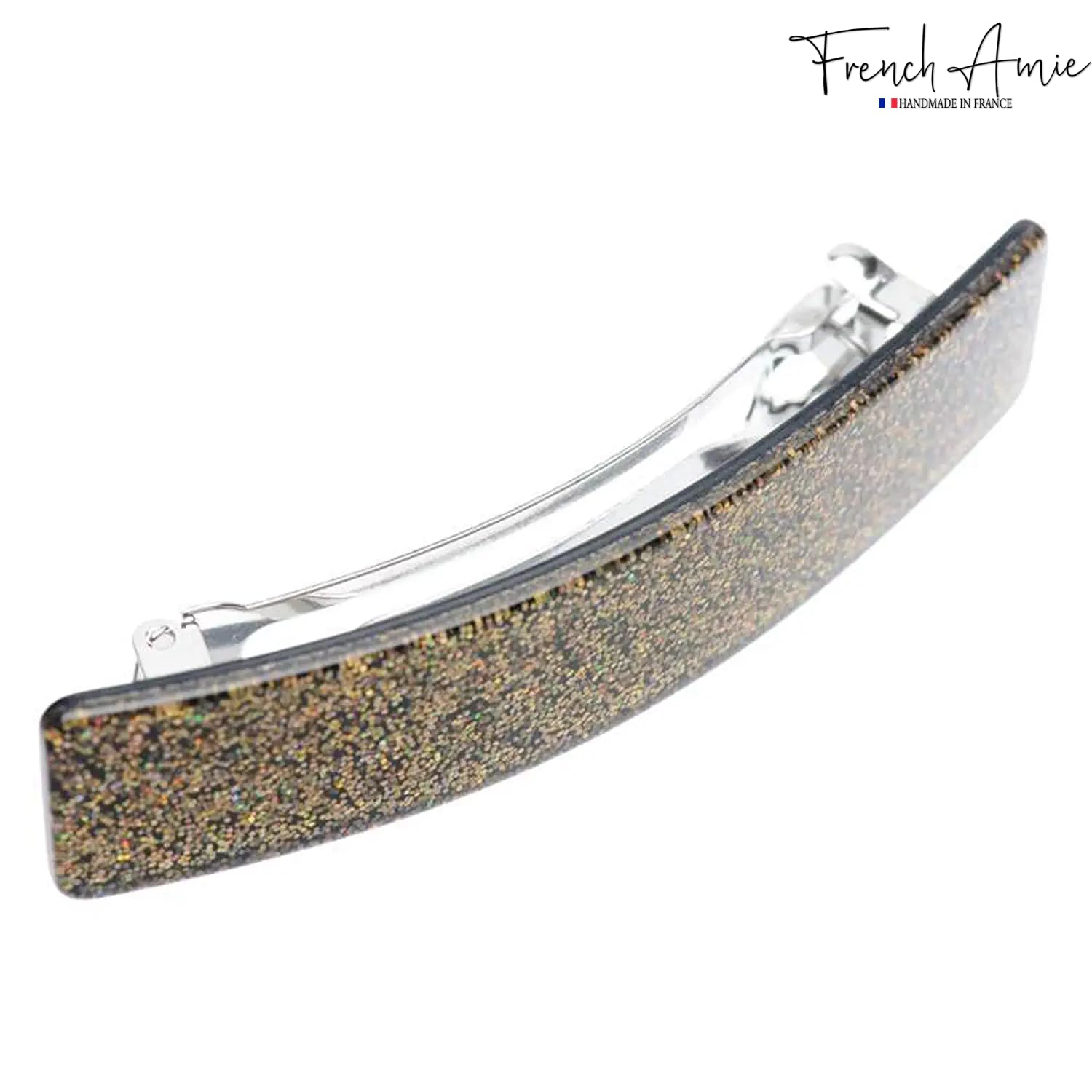 French Amie Glittery Bar Large Handmade Cellulose Hair Clip Barrette for Women