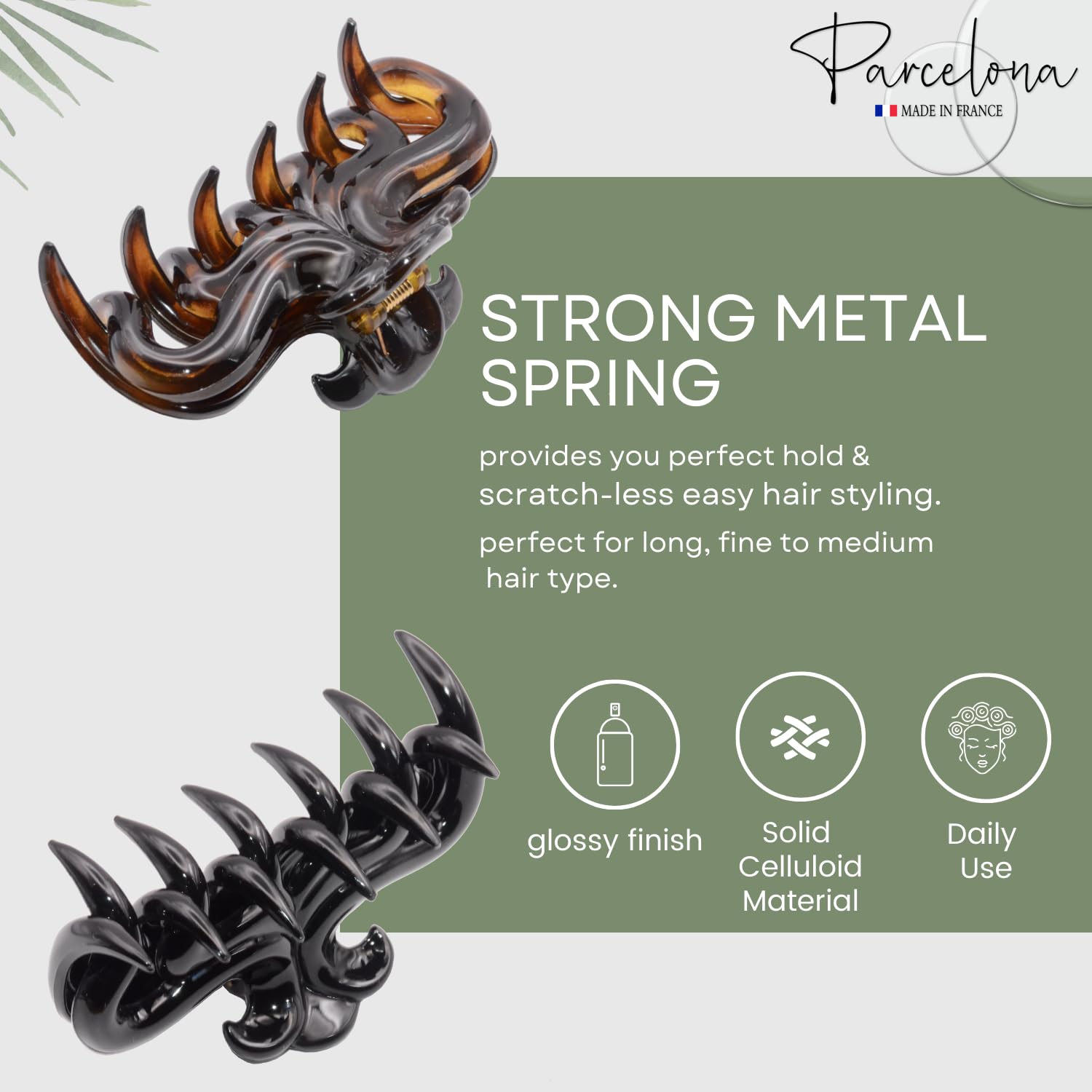 Parcelona French Sleek Grips Shell and Black Cellulose Medium Flexible Hair Claw