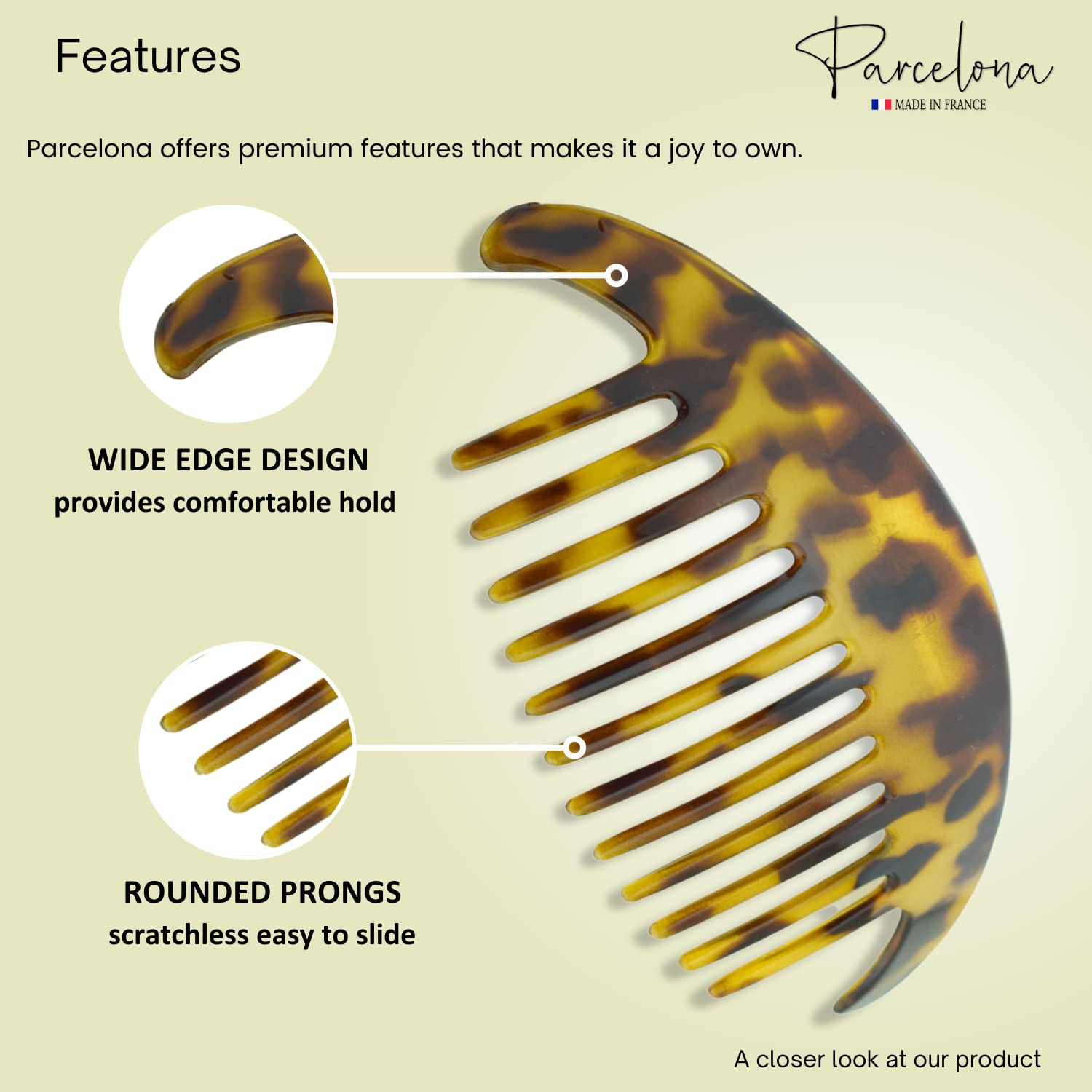 Parcelona French Alice Large Cellulose 12 Teeth Side Hair Combs for Women 2 Pcs