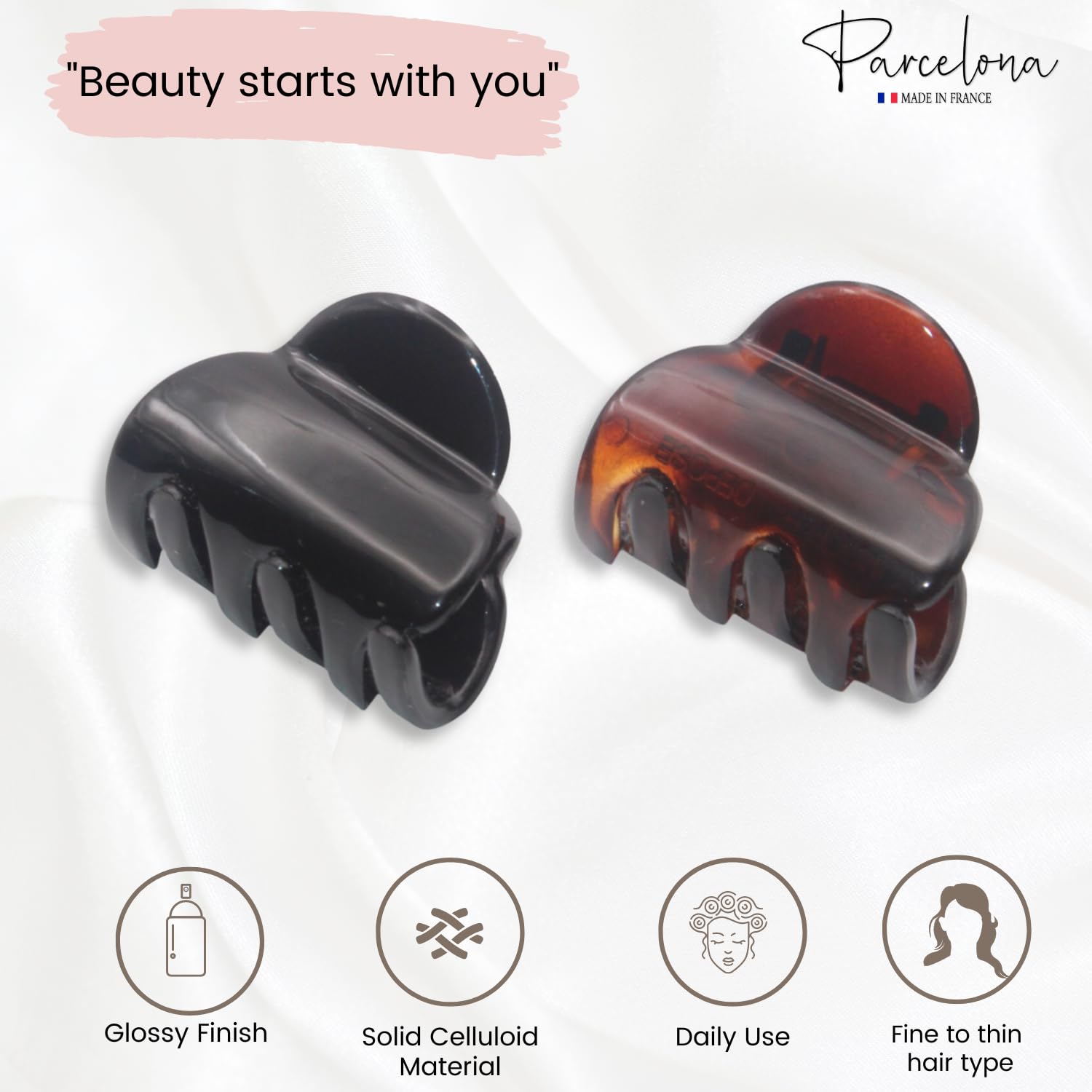 Parcelona French Chic Duo Small 1 1/4" Cellulose Hair Claw for Women and Girls