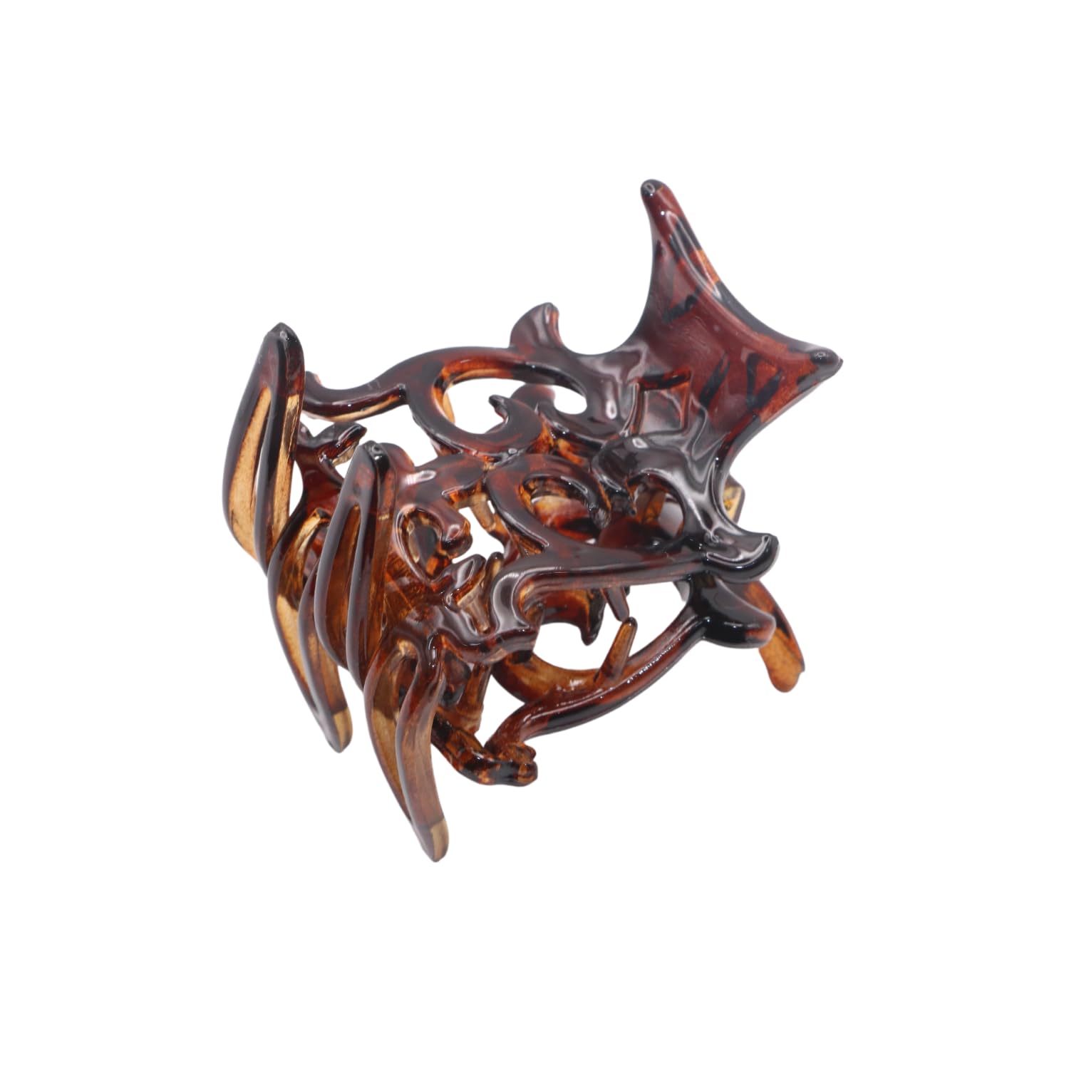 Parcelona French Intricate Four Teeth Small Tortoise Shell Cellulose Hair Claw