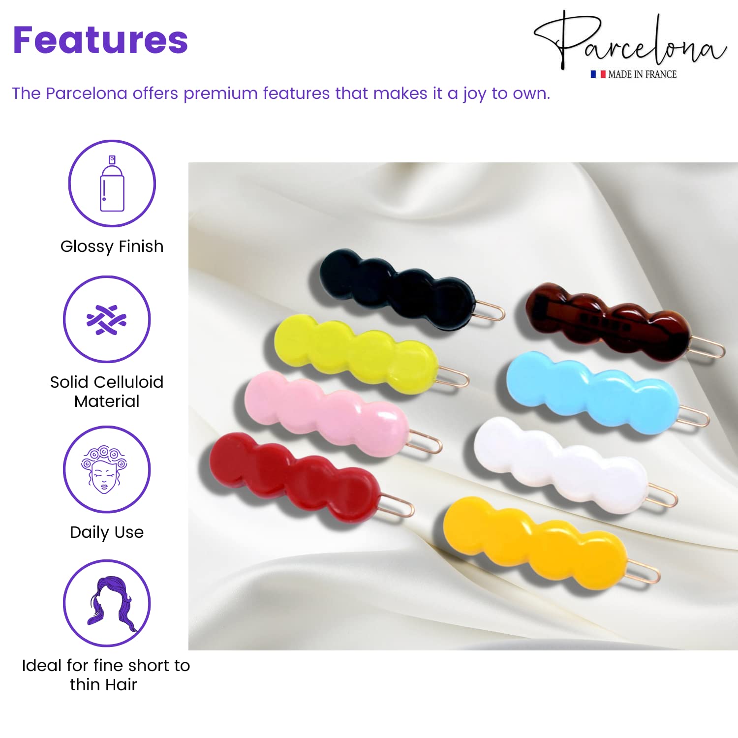 Parcelona French Circle Scallop Small Cellulose Hair Barrettes for Women(8 Pcs)