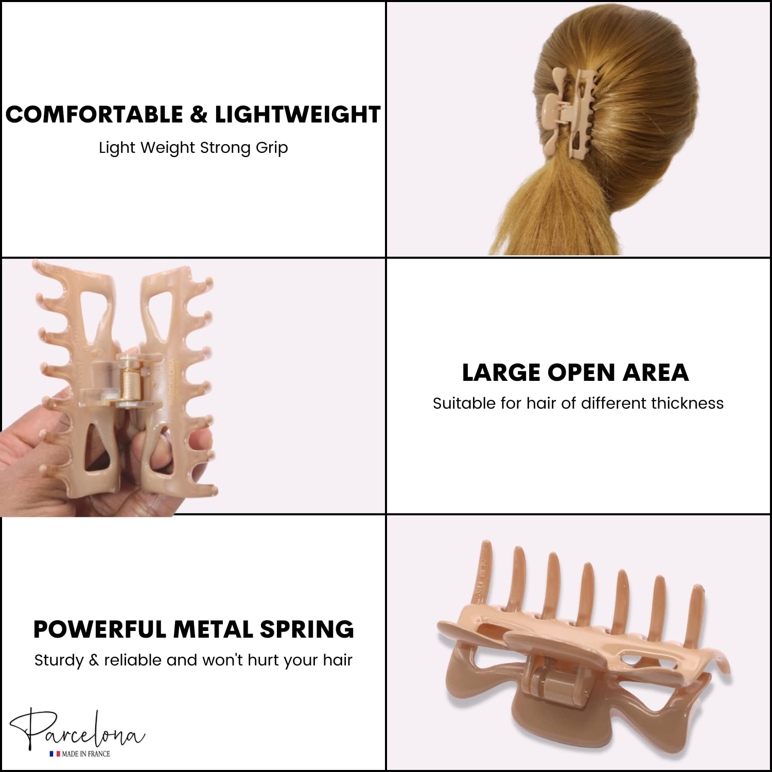 Parcelona French Classic 3" Medium Cellulose Covered Spring Hair Claw Clip