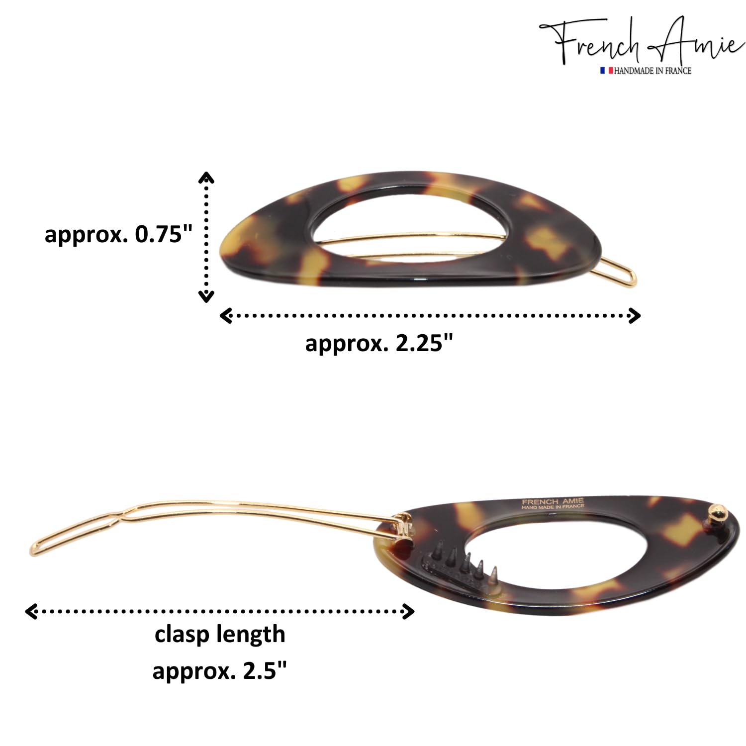 French Amie Oval Small 2 1/4” Cellulose Hair Barrette for Women