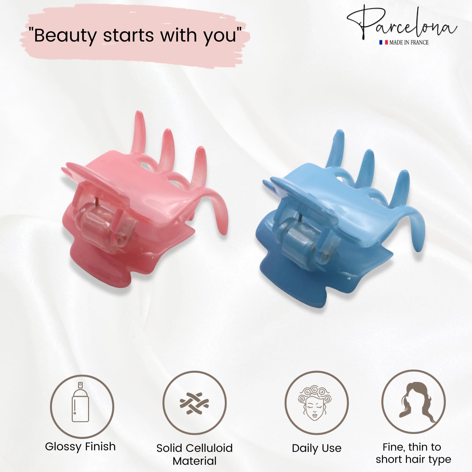 Parcelona French Glossy Square Small Blush Pink-Blue Cellulose Hair Claws(2Pcs)