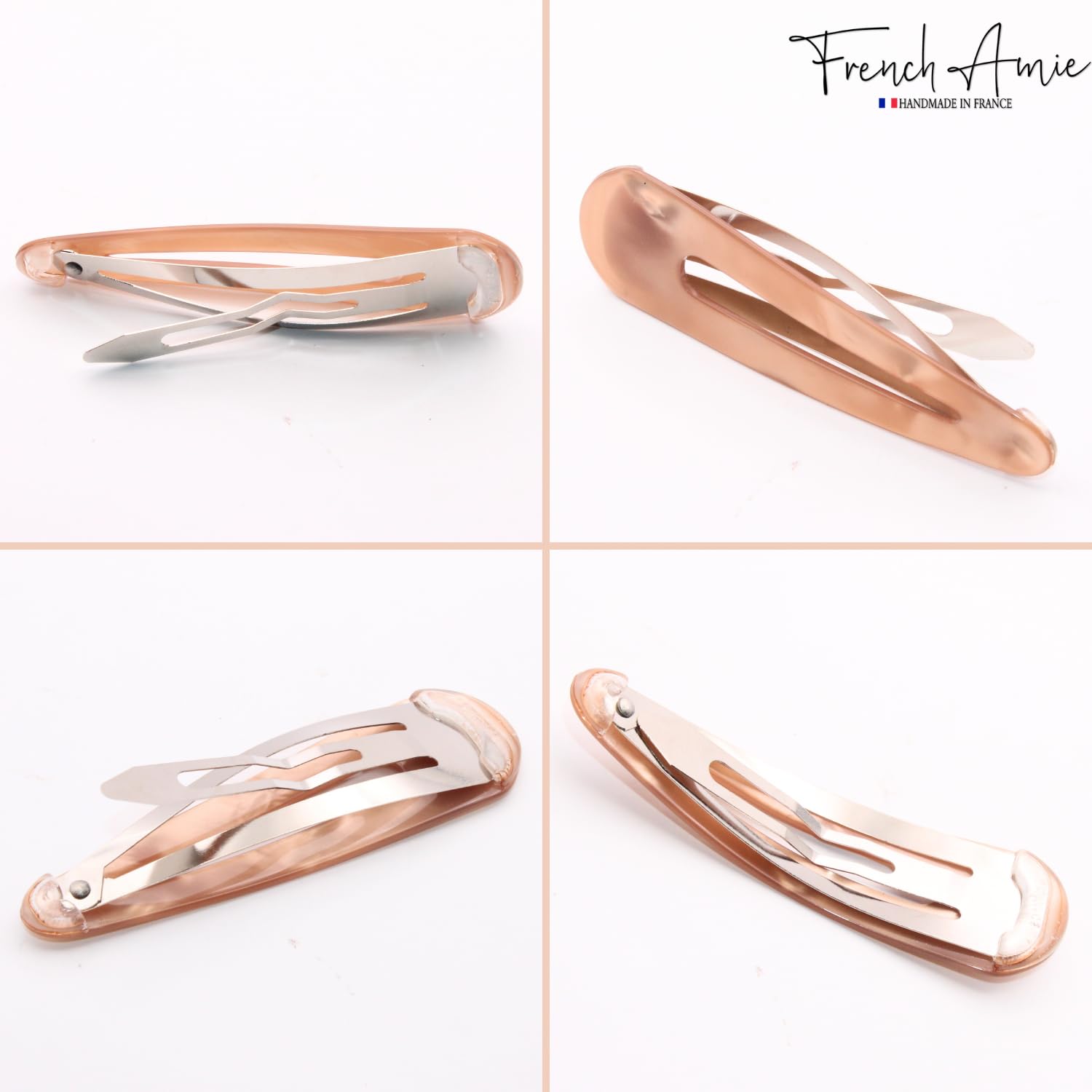 French Amie Clic Clac Large Handmade Cellulose Snap Hair Pins for Women(2 Pcs)