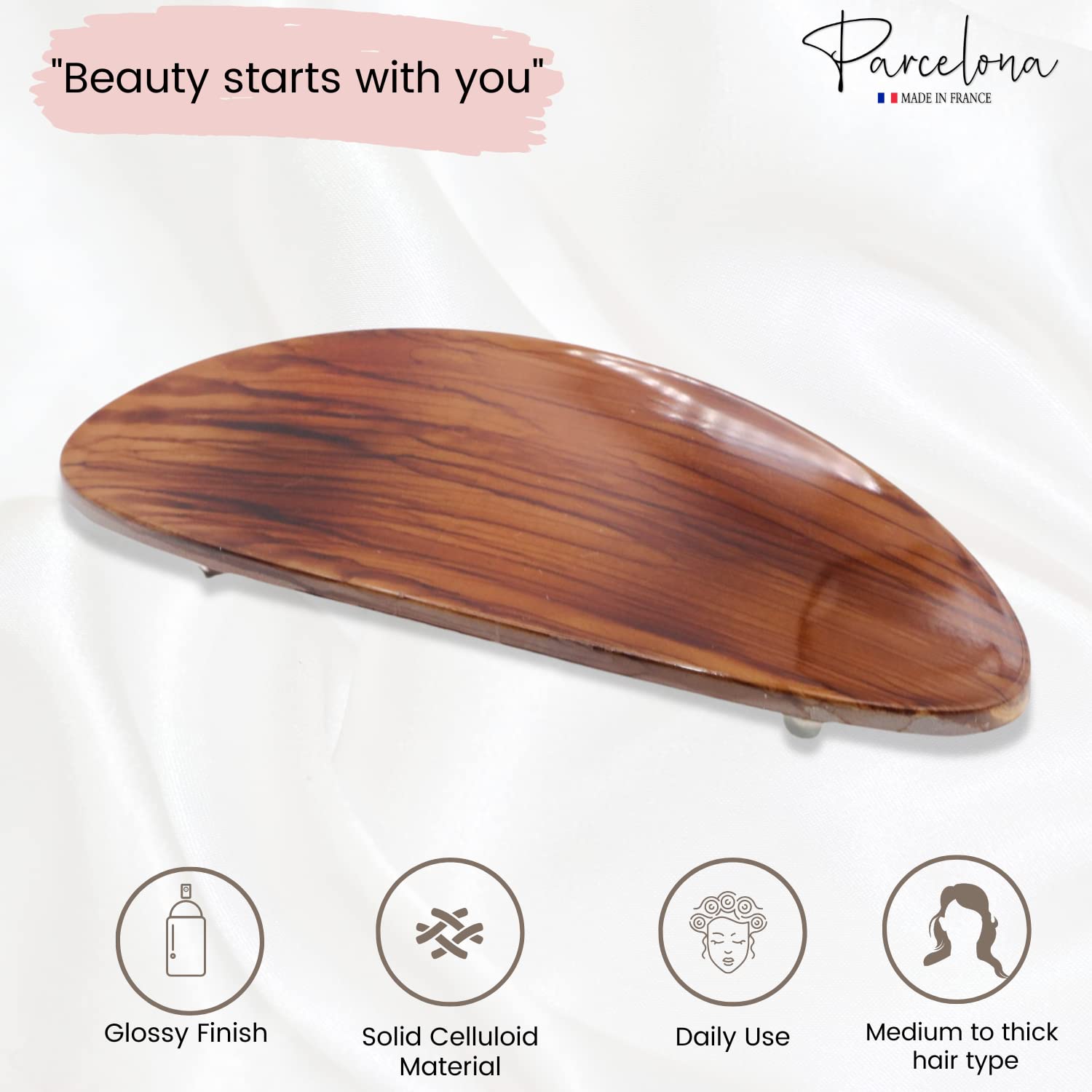 Parcelona French Oval Large 4" Cellulose Automatic Hair Barrette for Women