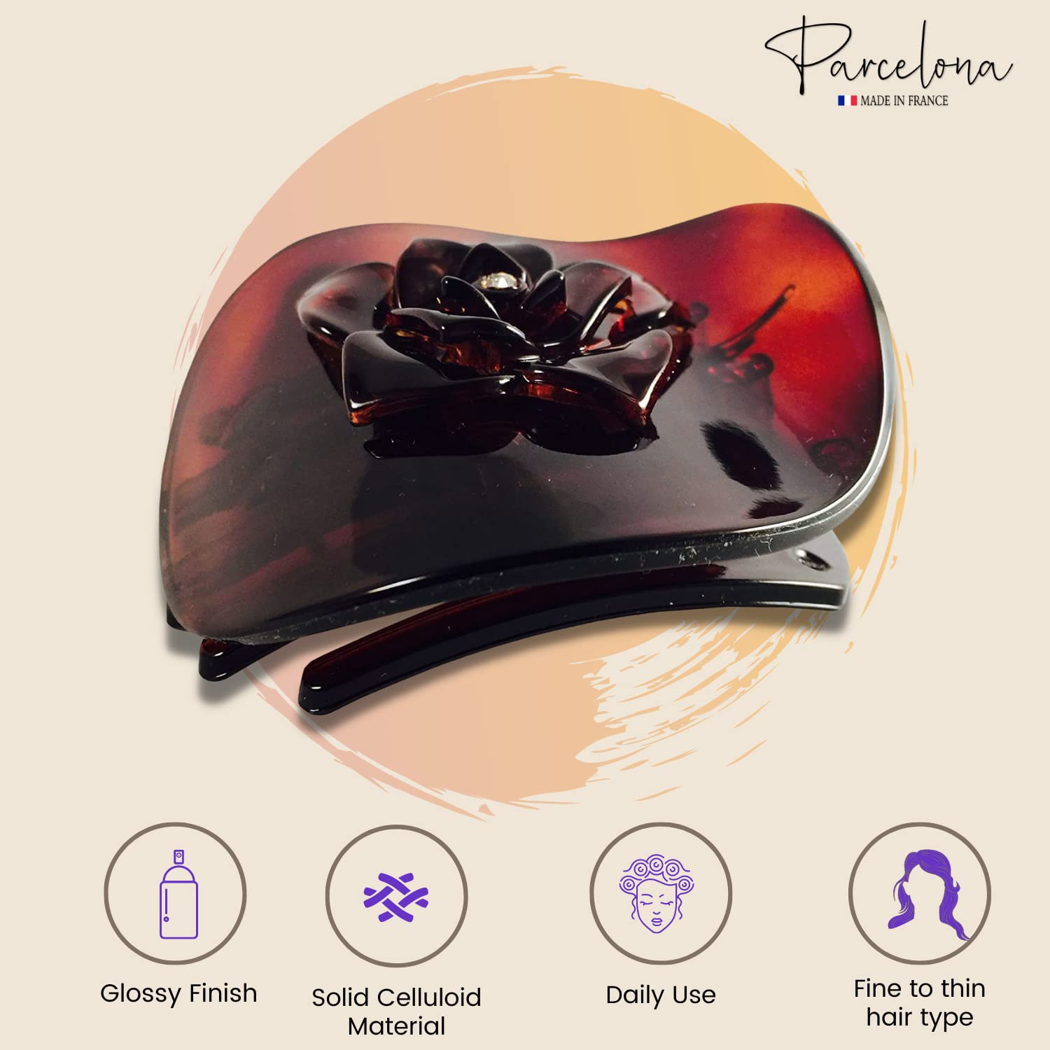 Parcelona French Onde Small 2 3/4" Cellulose Side Slide in Hair Claw for Women