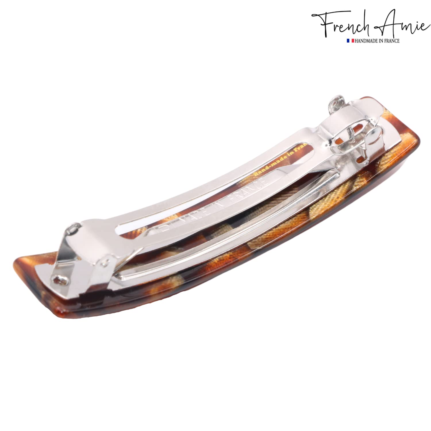 French Amie Oblong 3 1/2" Cellulose Handmade Automatic Hair Barrette for Women