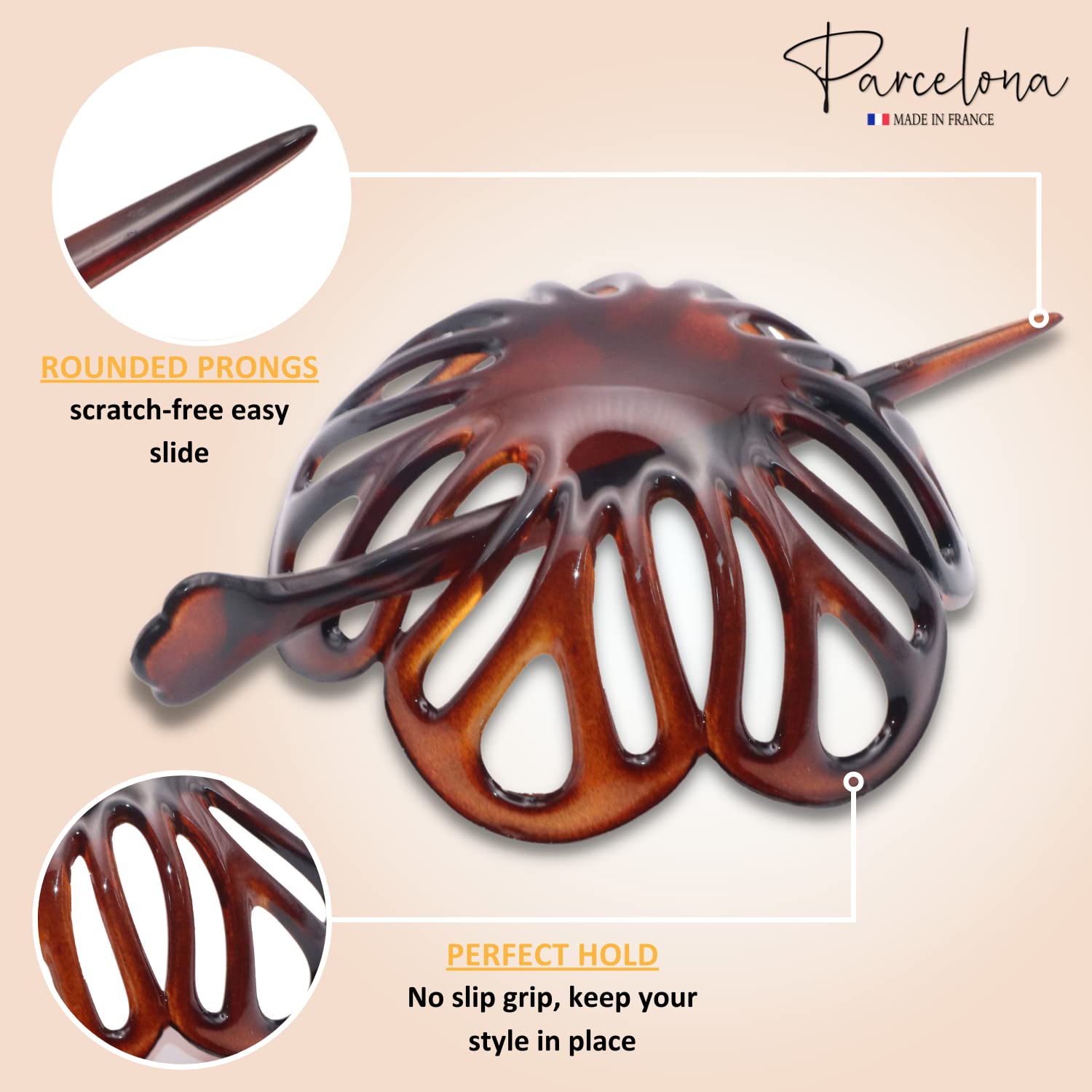 Parcelona French Radial 3.5 Inch Dome Bun Holder Hair Slide Cuff Pin with Stick