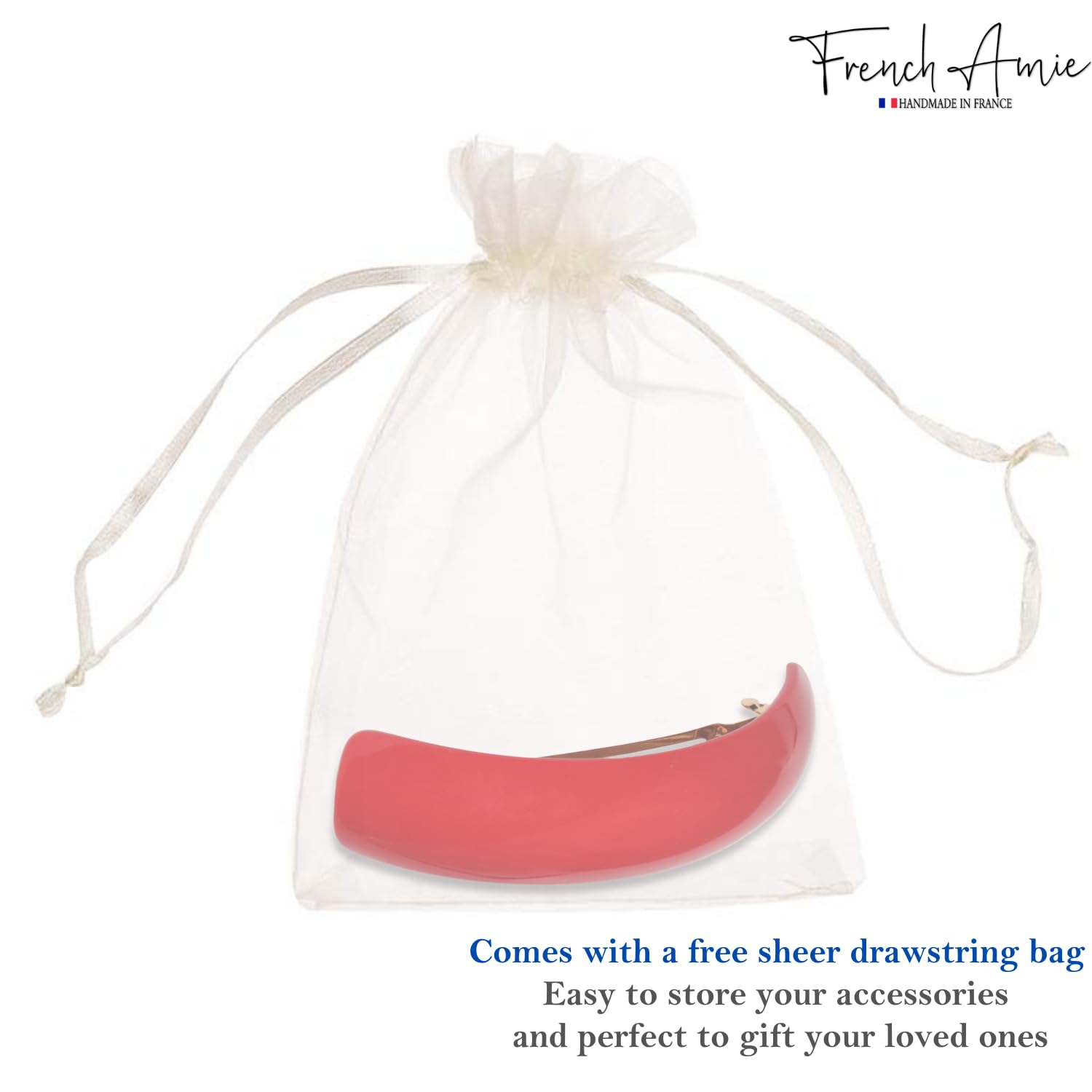 French Amie Curved Oblong Large Cellulose Handmade Hair Barrette for Women
