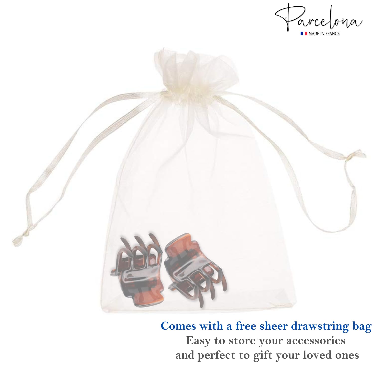 Parcelona French Glossy Square Very Small Cellulose Hair Claws for Women 2Pcs